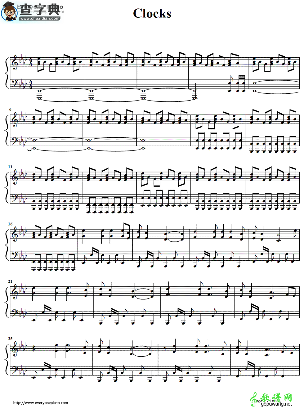 【Clocks钢琴谱】Coldplay