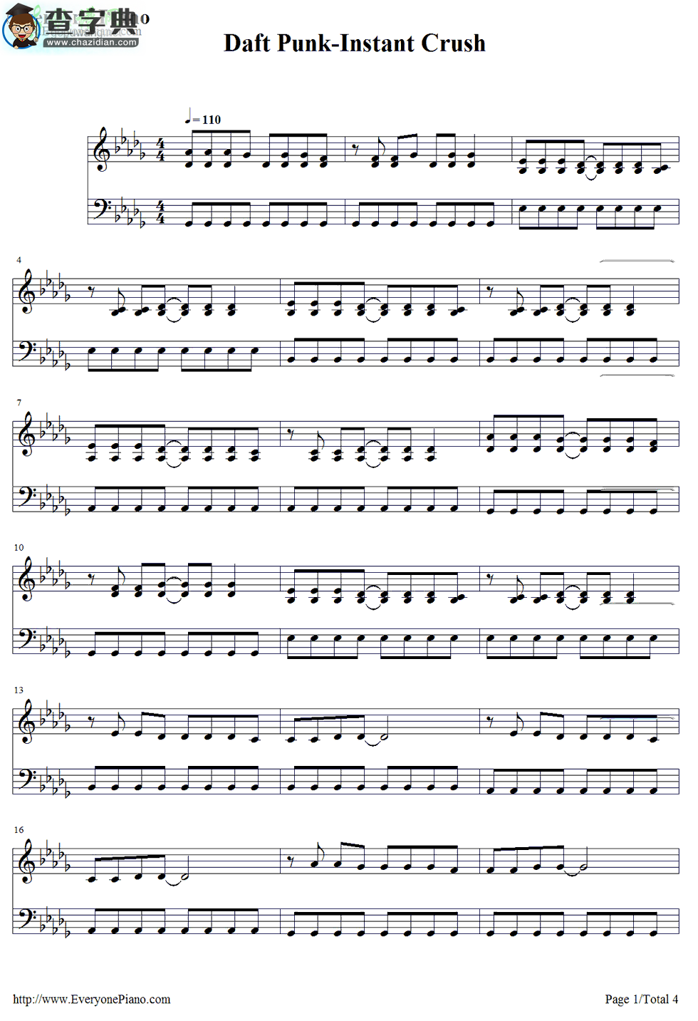 【Instant Crush钢琴谱】Daft Punk