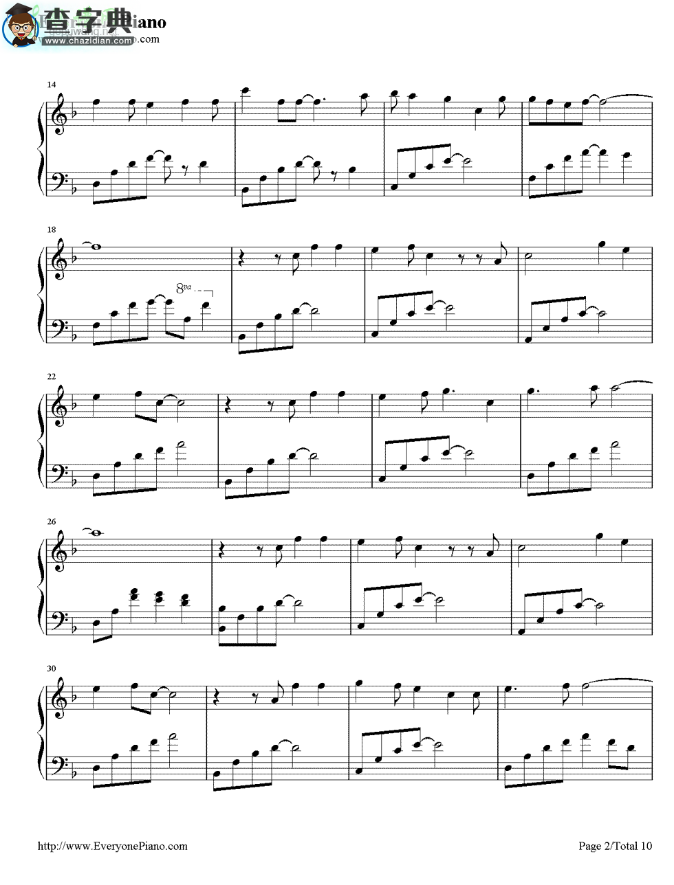 【Letter song钢琴谱】致十年后的我钢琴简谱
