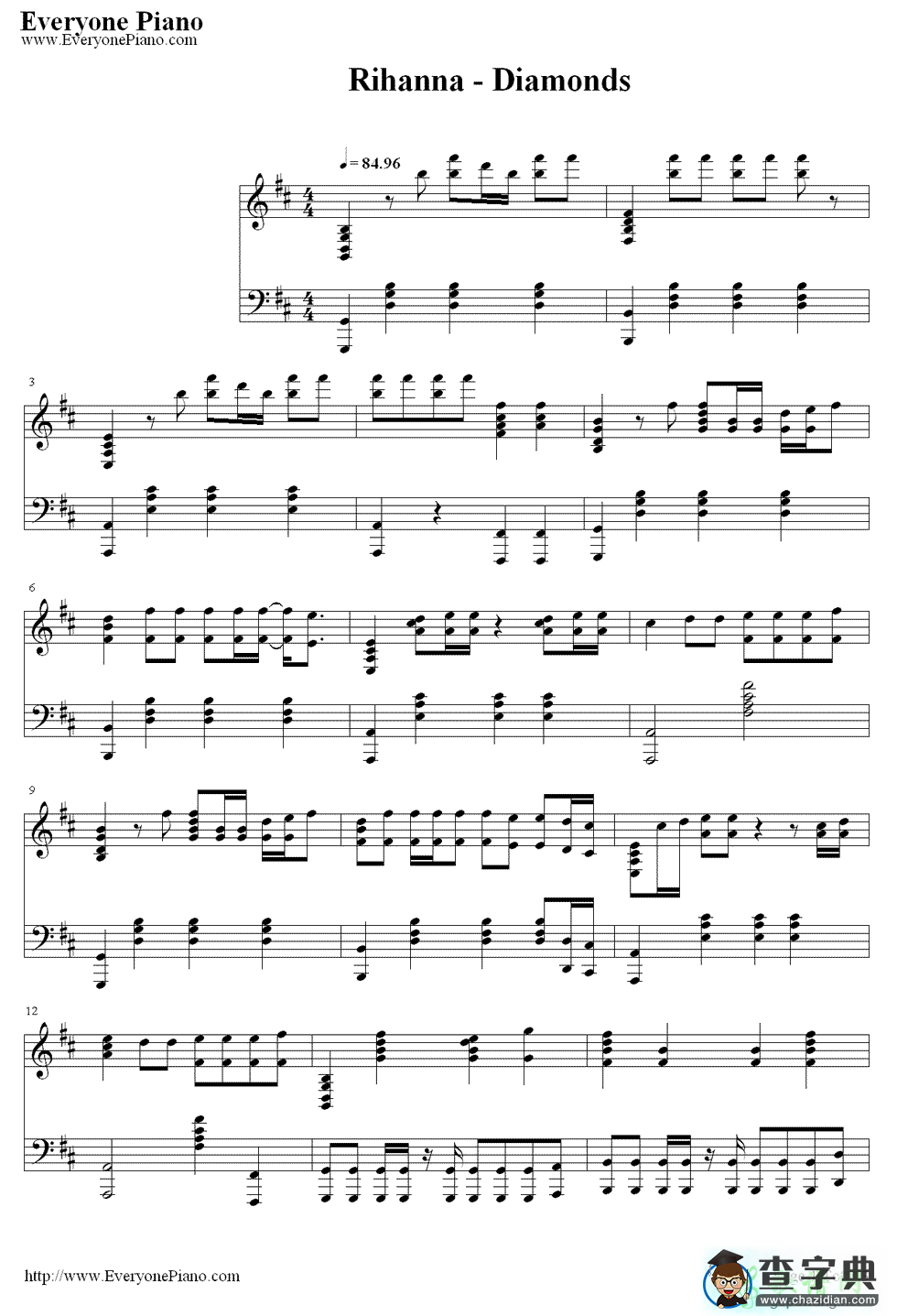 【Diamonds钢琴谱】Rihanna