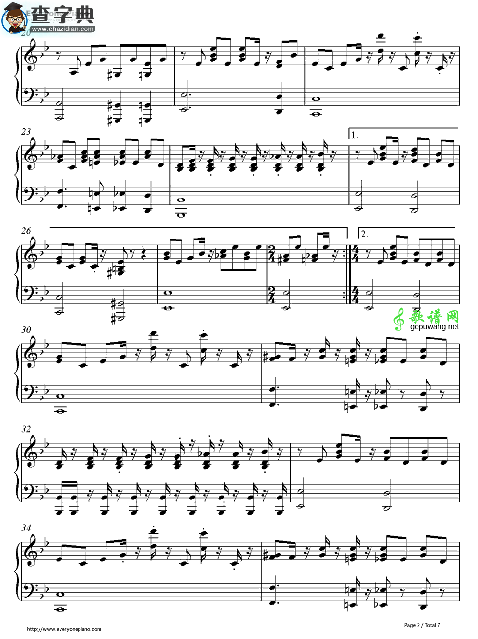 【Bohemian Rhapsody钢琴谱】五线谱