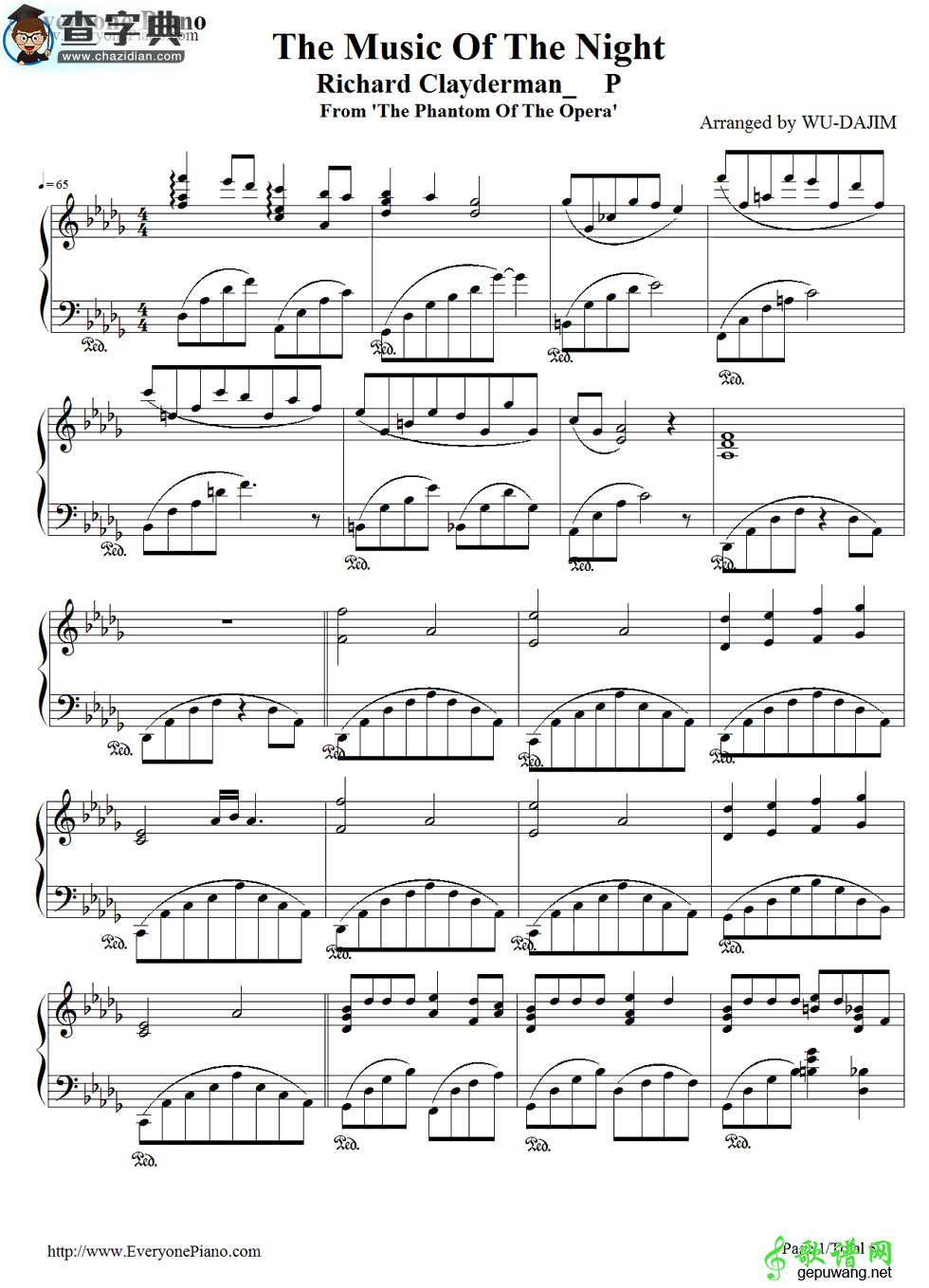 【The Music of the Night钢琴谱】五线谱