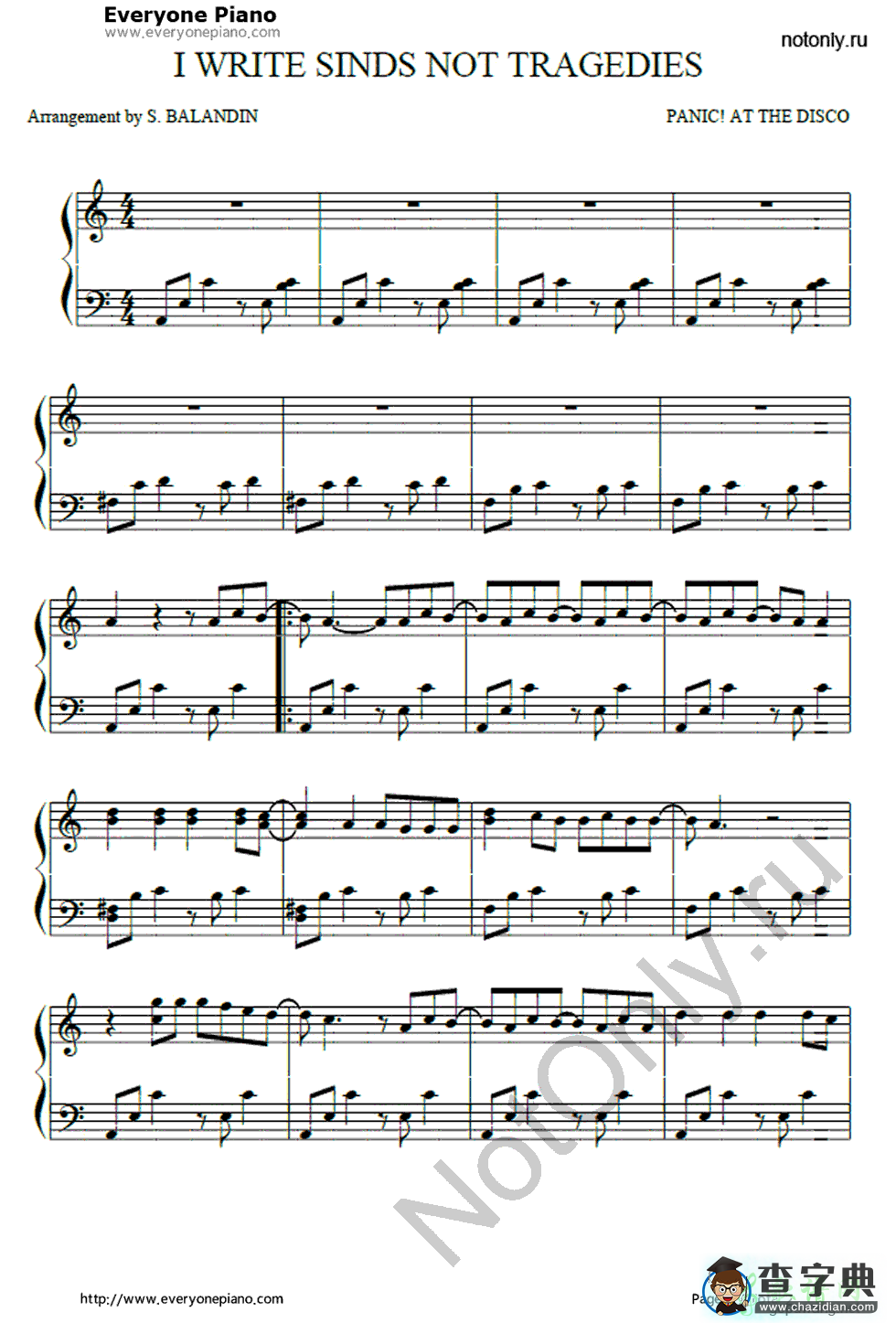 【I Write Sins Not Tragedies钢琴谱】五线谱