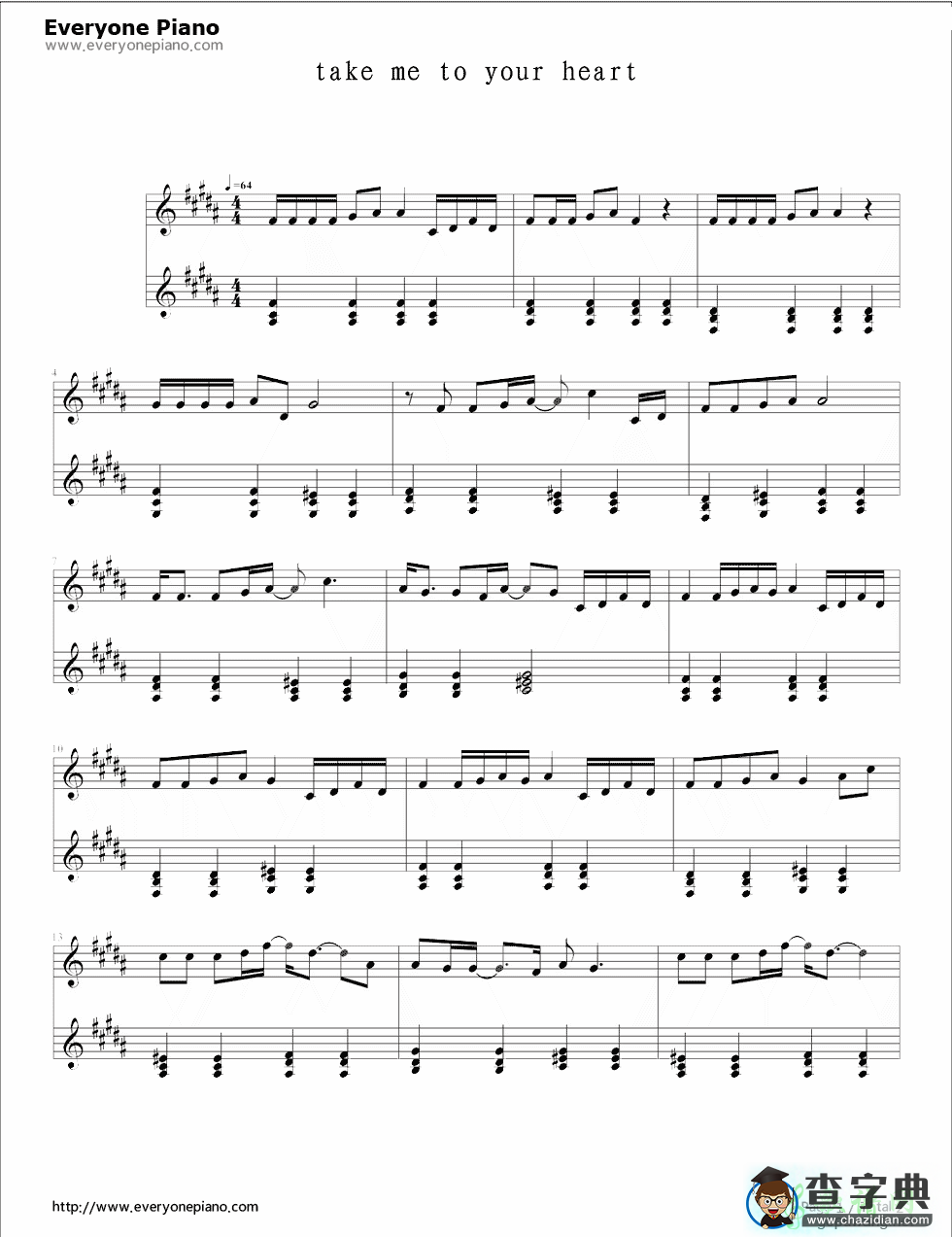 Take Me To Your Heart钢琴谱_Take Me To Your Heart吻别英文版