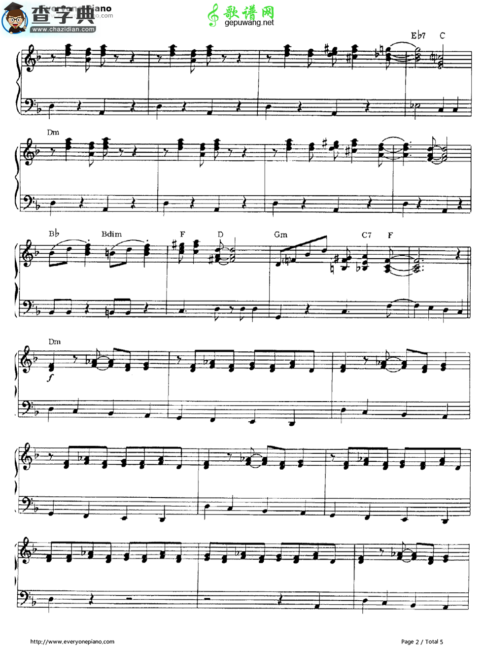 【《Cantina Band》酒吧乐团曲钢琴谱】五线谱