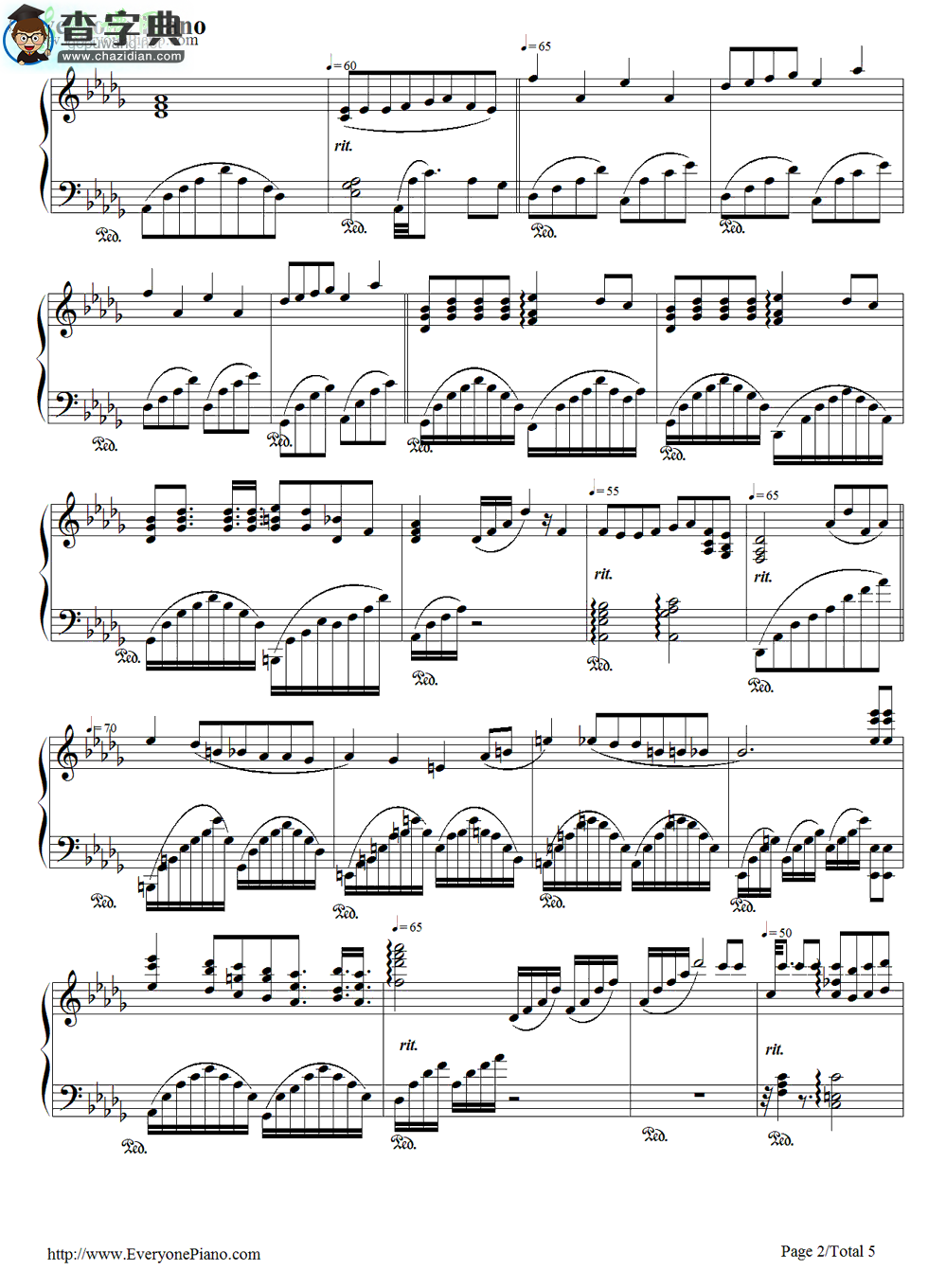 【The Music of the Night钢琴谱】五线谱