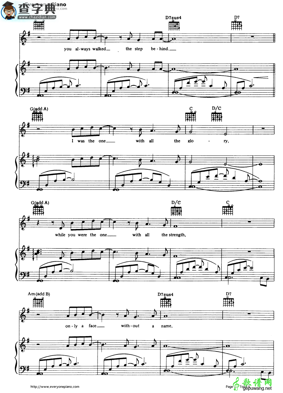 【Wind Beneath My Wings钢琴谱】五线谱