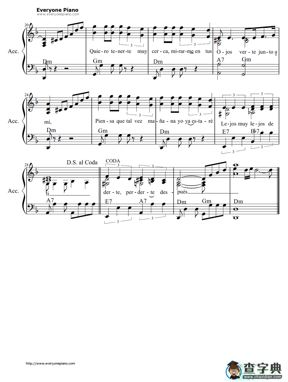 【Besame Mucho钢琴谱】五线谱