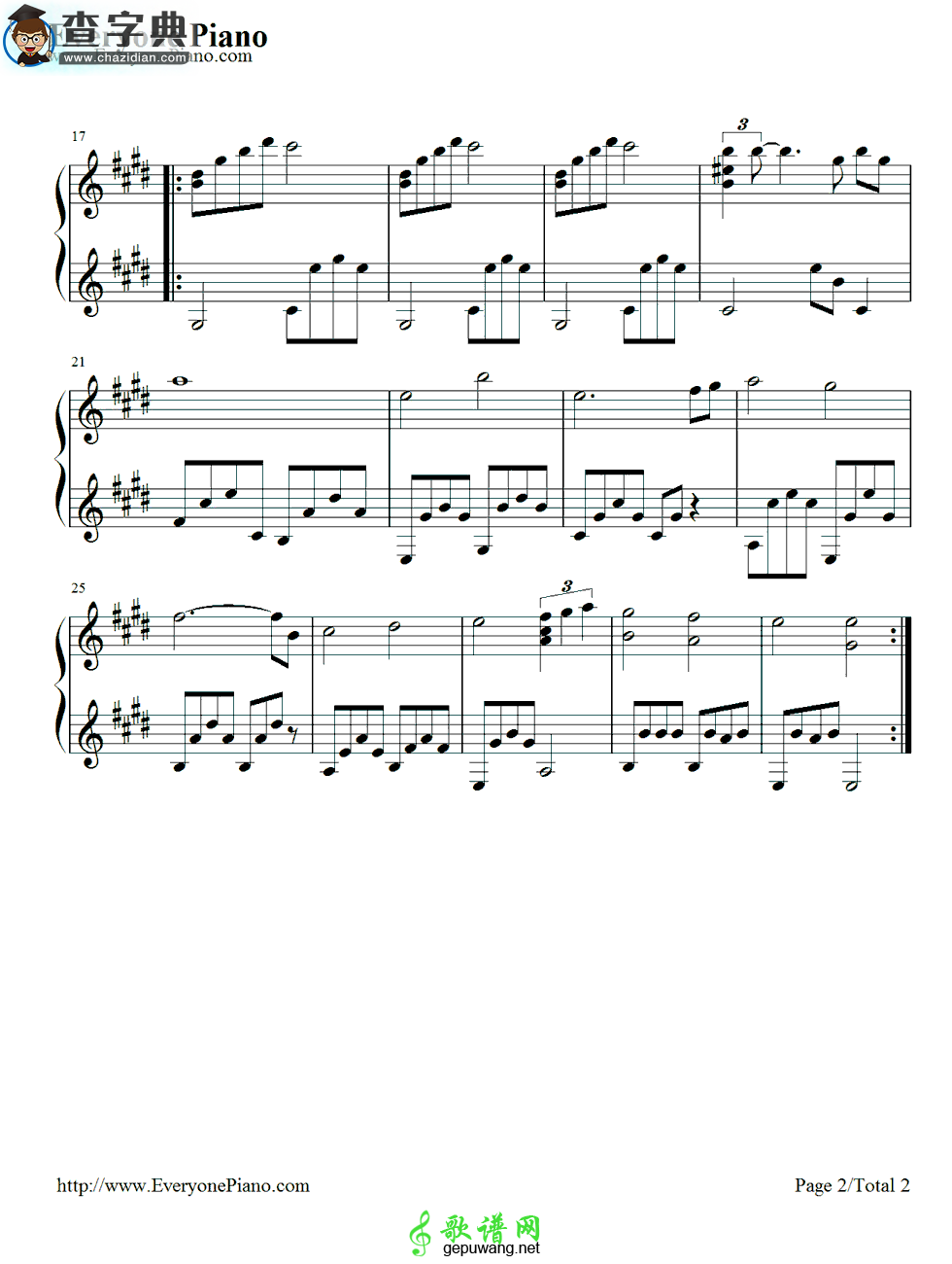 【Cant Help Falling in Love钢琴谱】五线谱