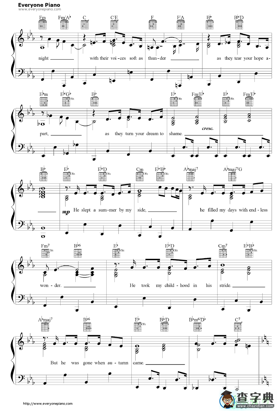 【I Dreamed a Dream钢琴谱】五线谱