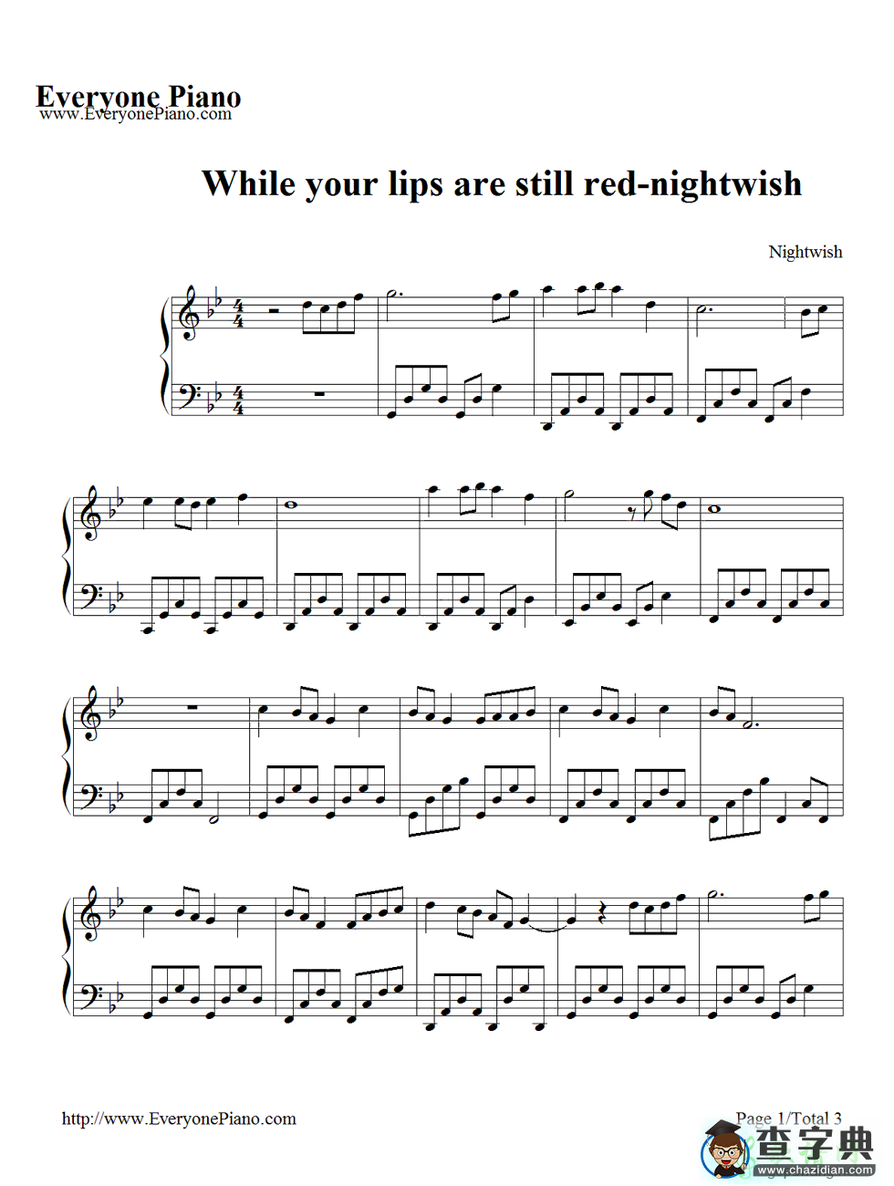 【While Your Lips Are Still Red钢琴谱】五线谱
