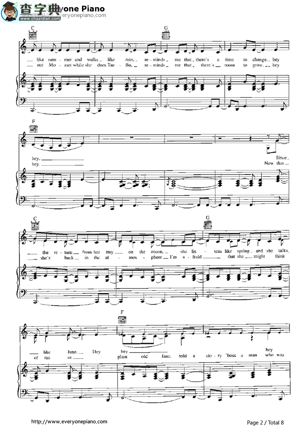 【Drops of Jupiter (Tell Me)钢琴谱】五线谱