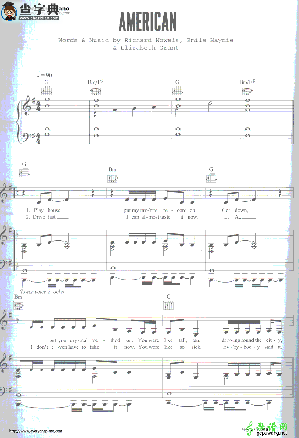 【American钢琴谱】五线谱