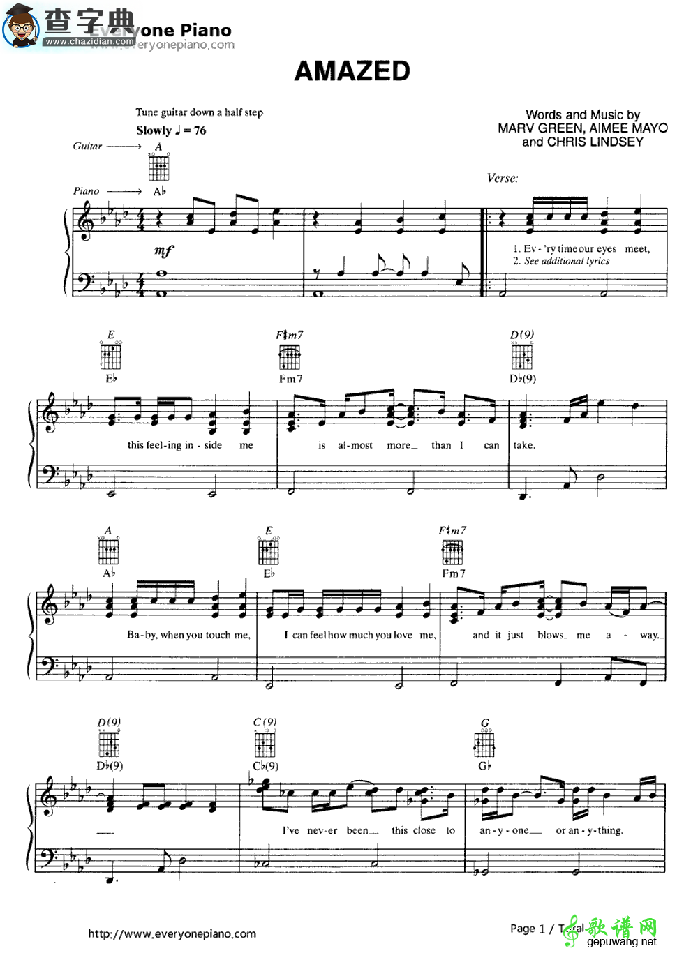 【Amazed钢琴谱】Lonestar