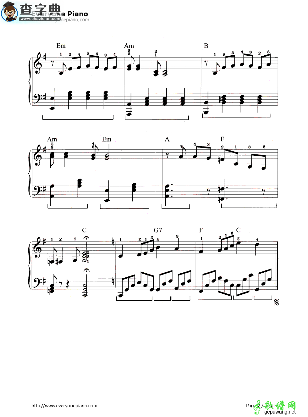 【《叶塞尼亚》主题曲（Yesenia）钢琴谱】五线谱