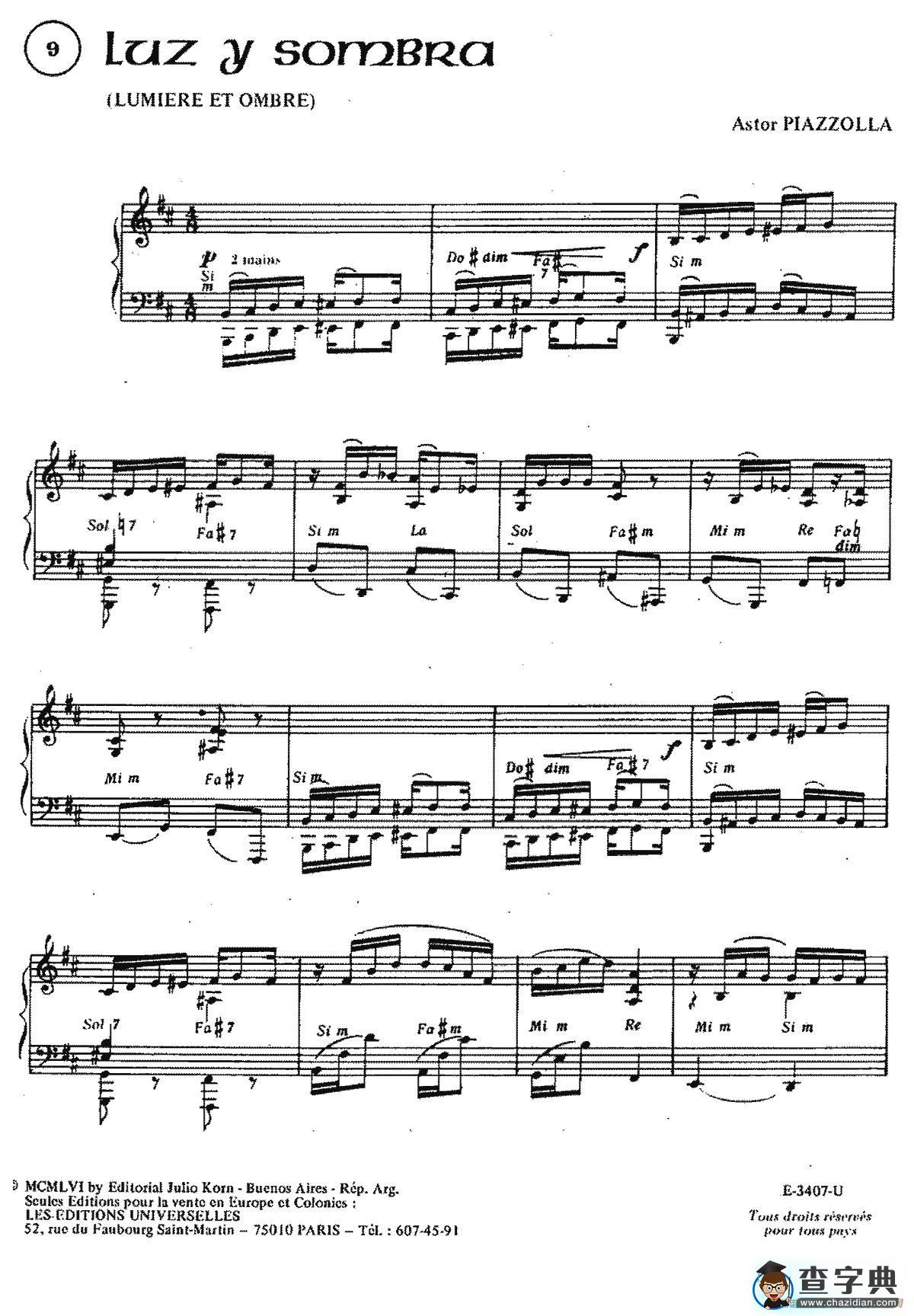 Piazzolla合集：9、Luz Y Sombra手风琴谱/简谱