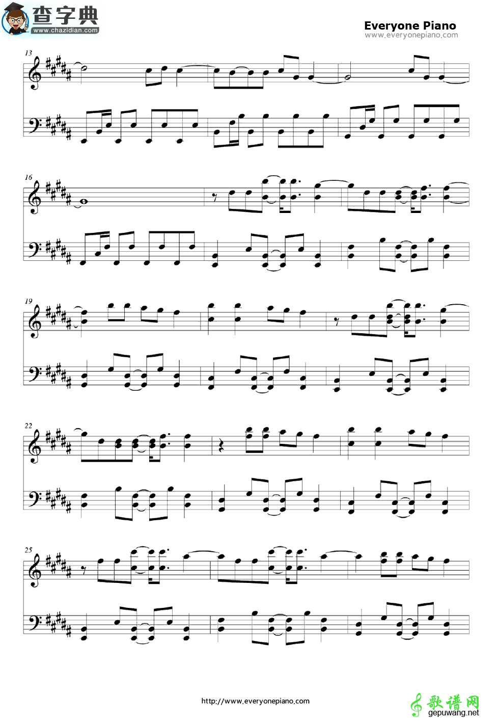 【Sweet Nothing钢琴谱】五线谱