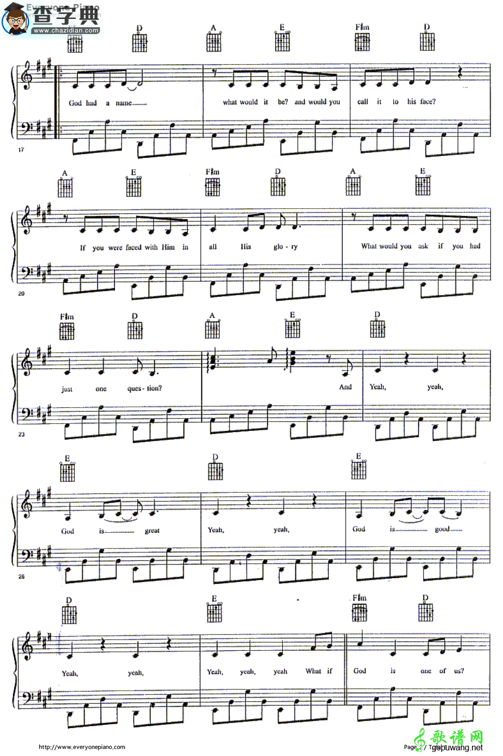 【One of Us钢琴谱】Joan Osborne