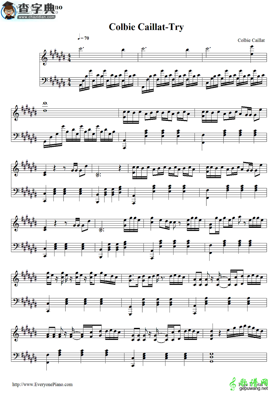 【Try钢琴谱】Colbie Caillat