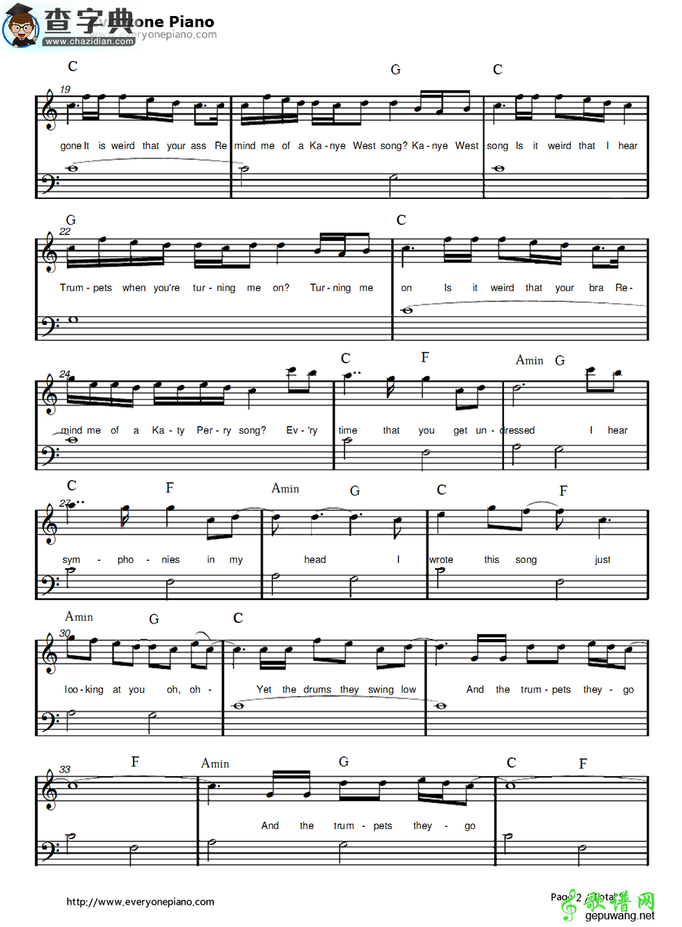 【Trumpets钢琴谱】五线谱