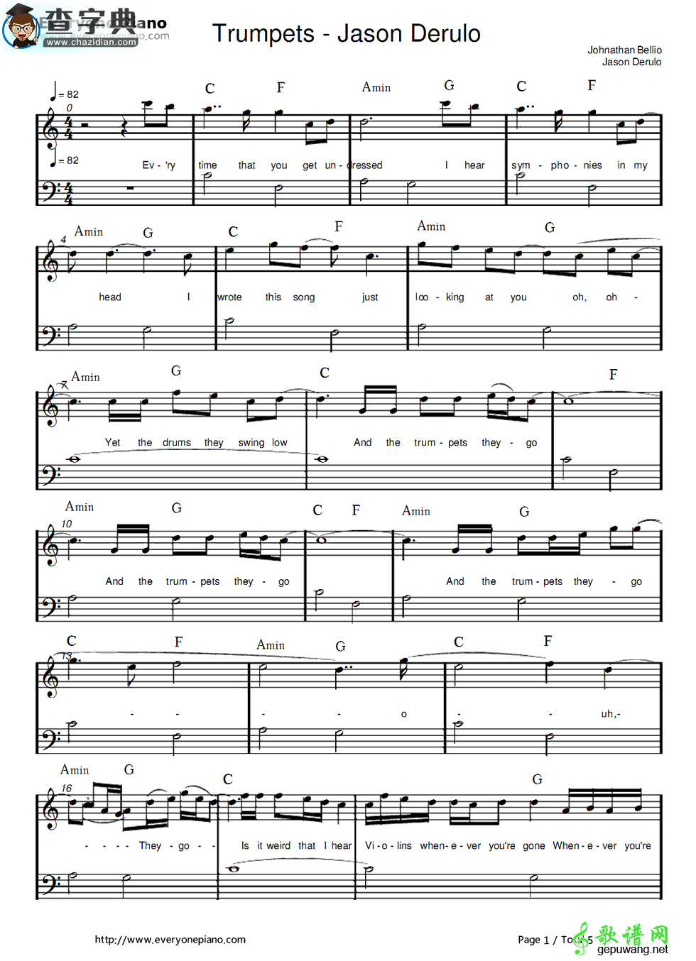 【Trumpets钢琴谱】五线谱