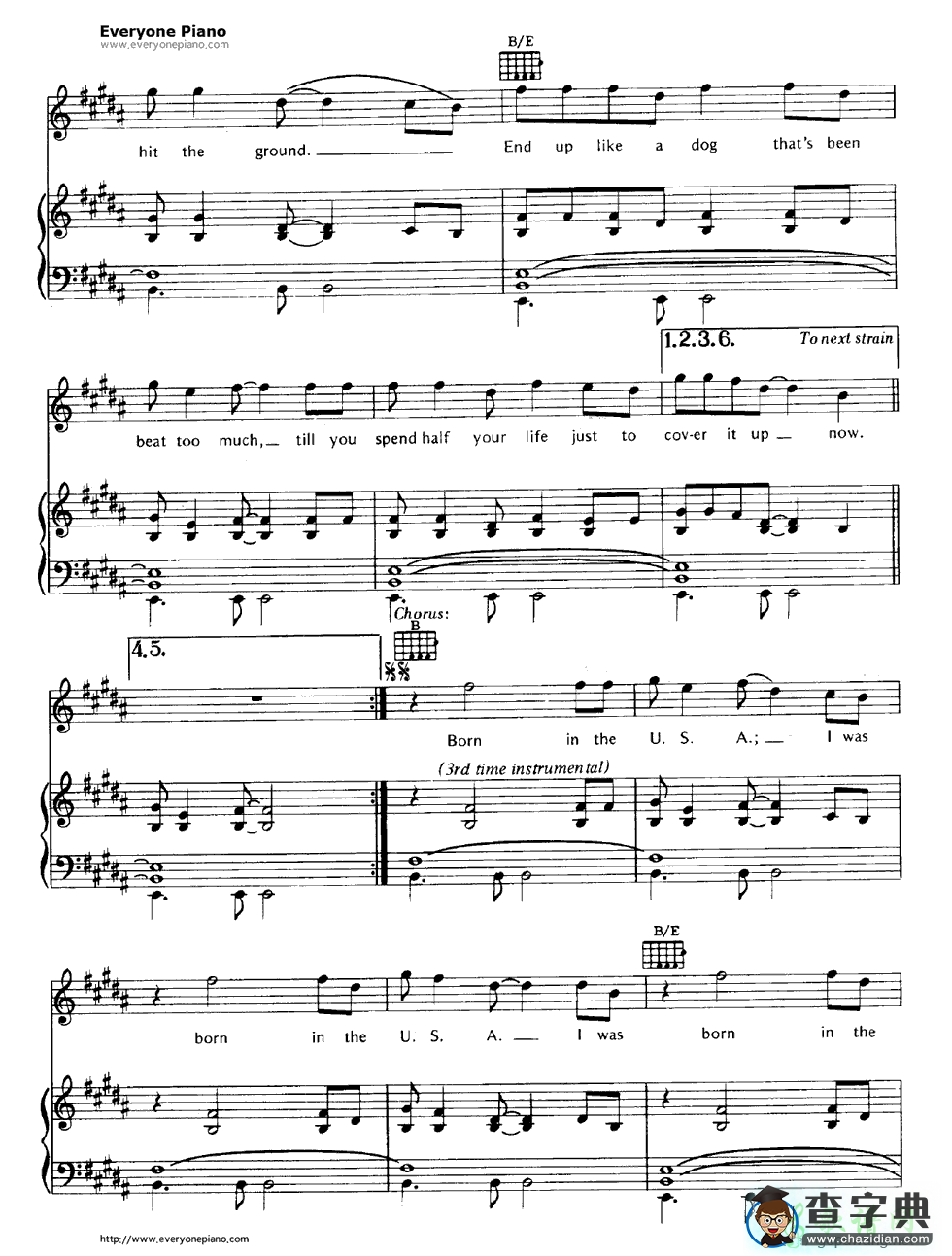 【Born in the U.S.A.钢琴谱】五线谱