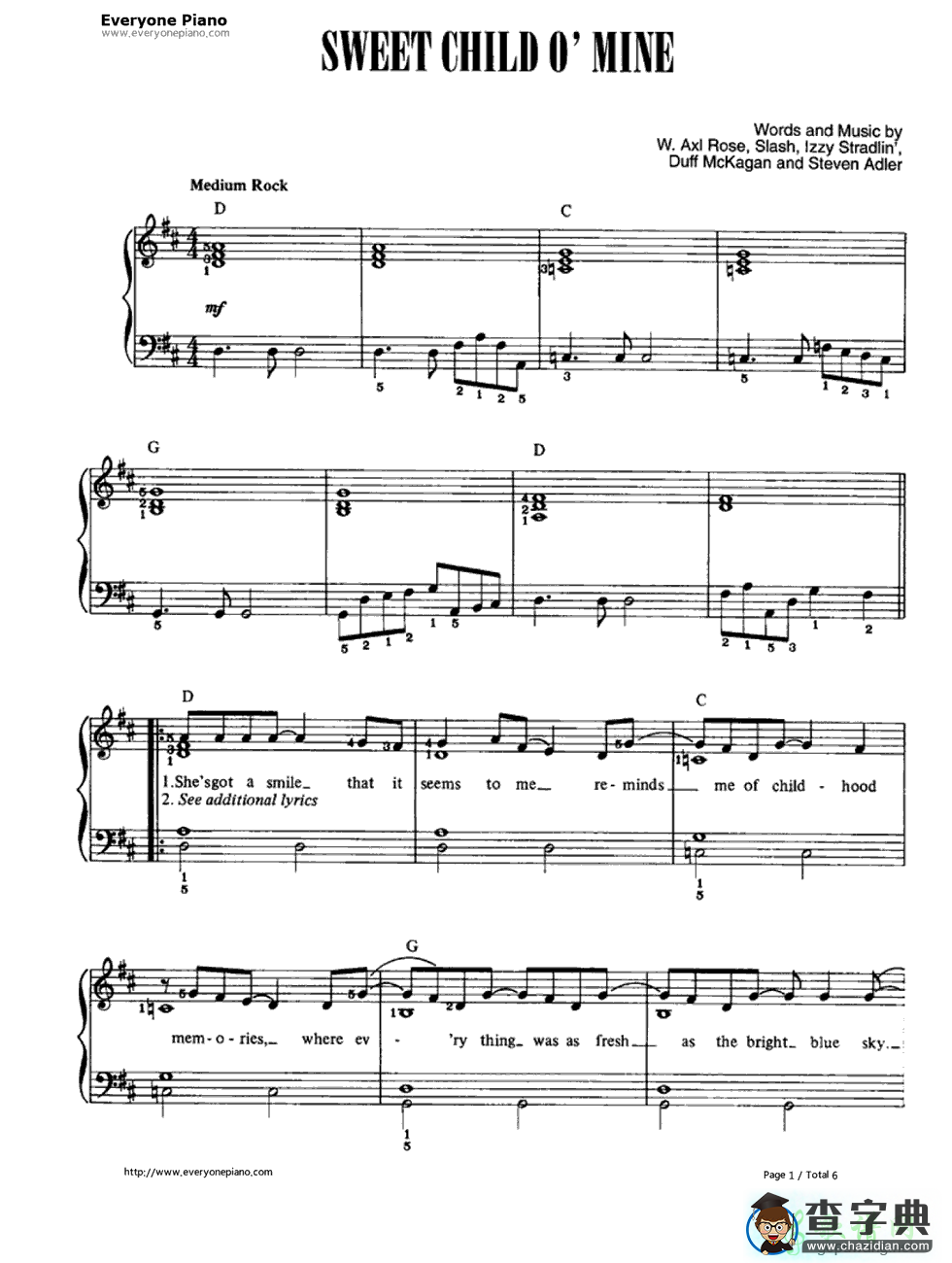 【Sweet Child O Mine钢琴谱】五线谱