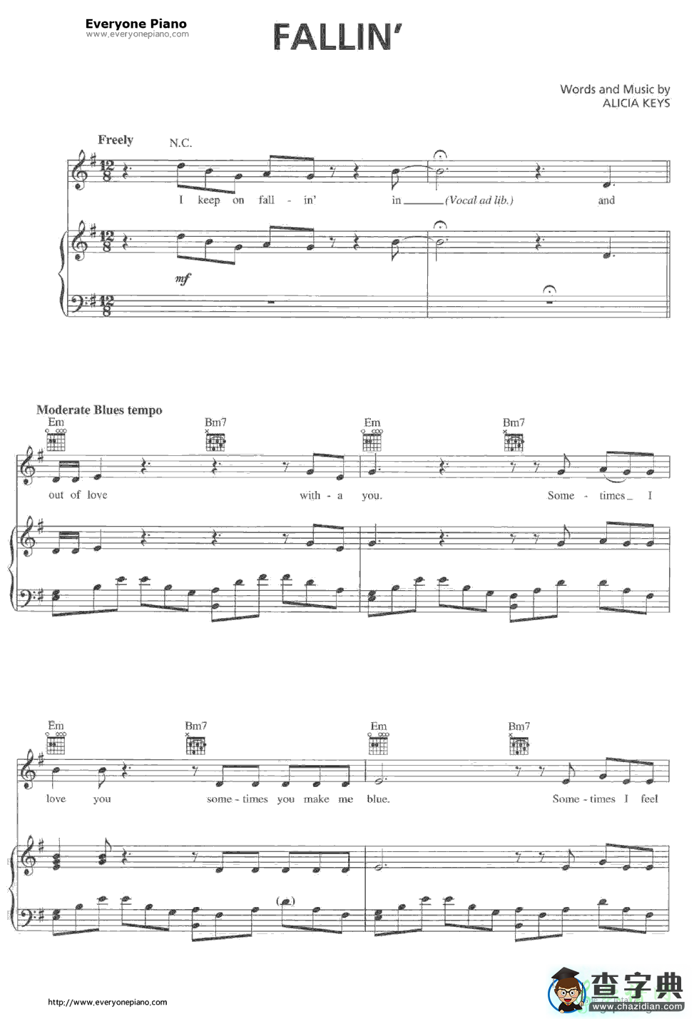 【Fallin钢琴谱】Alicia Keys