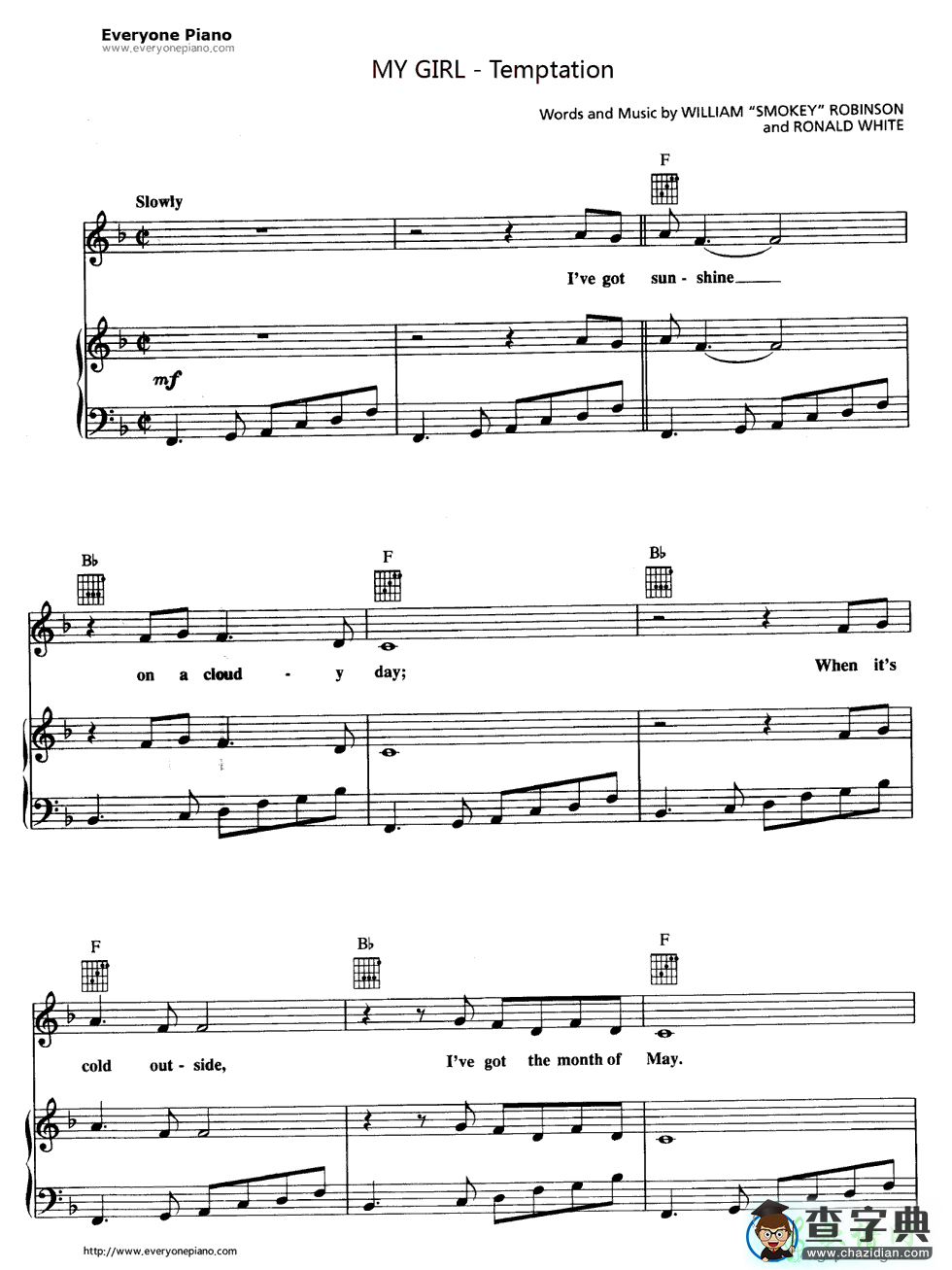 【My Girl钢琴谱】The Temptations