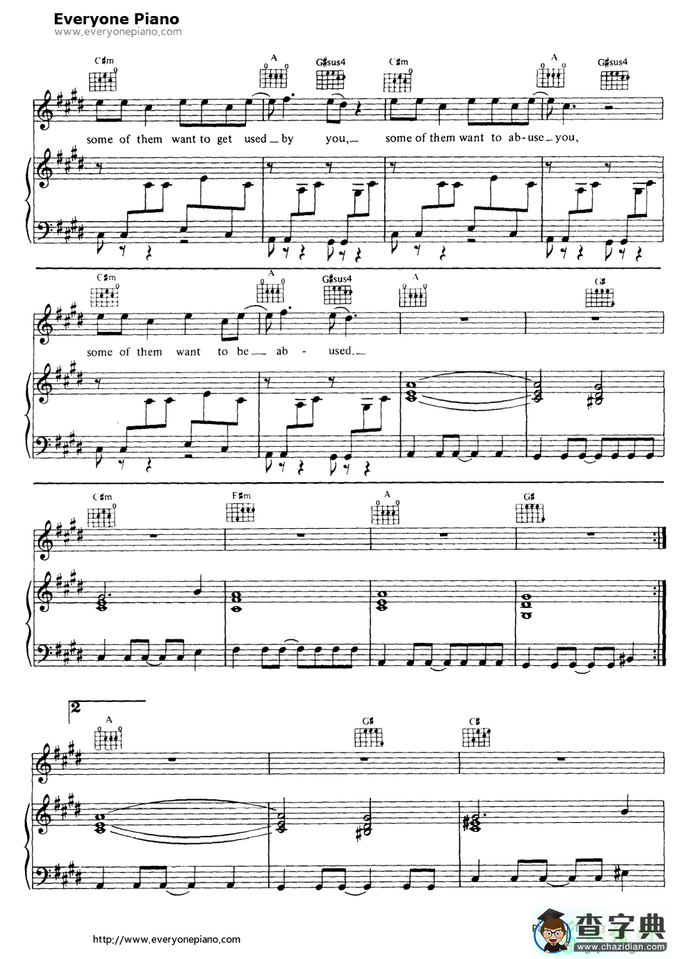 【Sweet Dreams (Are Made of This)钢琴谱】五线谱