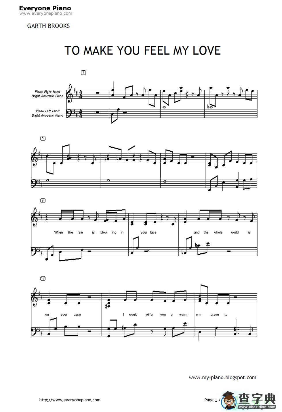 【To Make You Feel My Love钢琴谱】五线谱