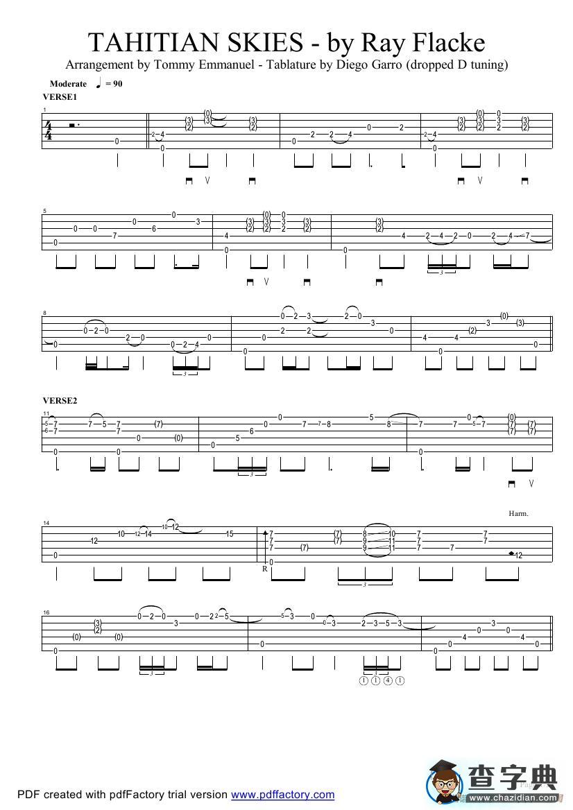 tommy emmanuel：tahitian skies（指弹吉它）吉他谱