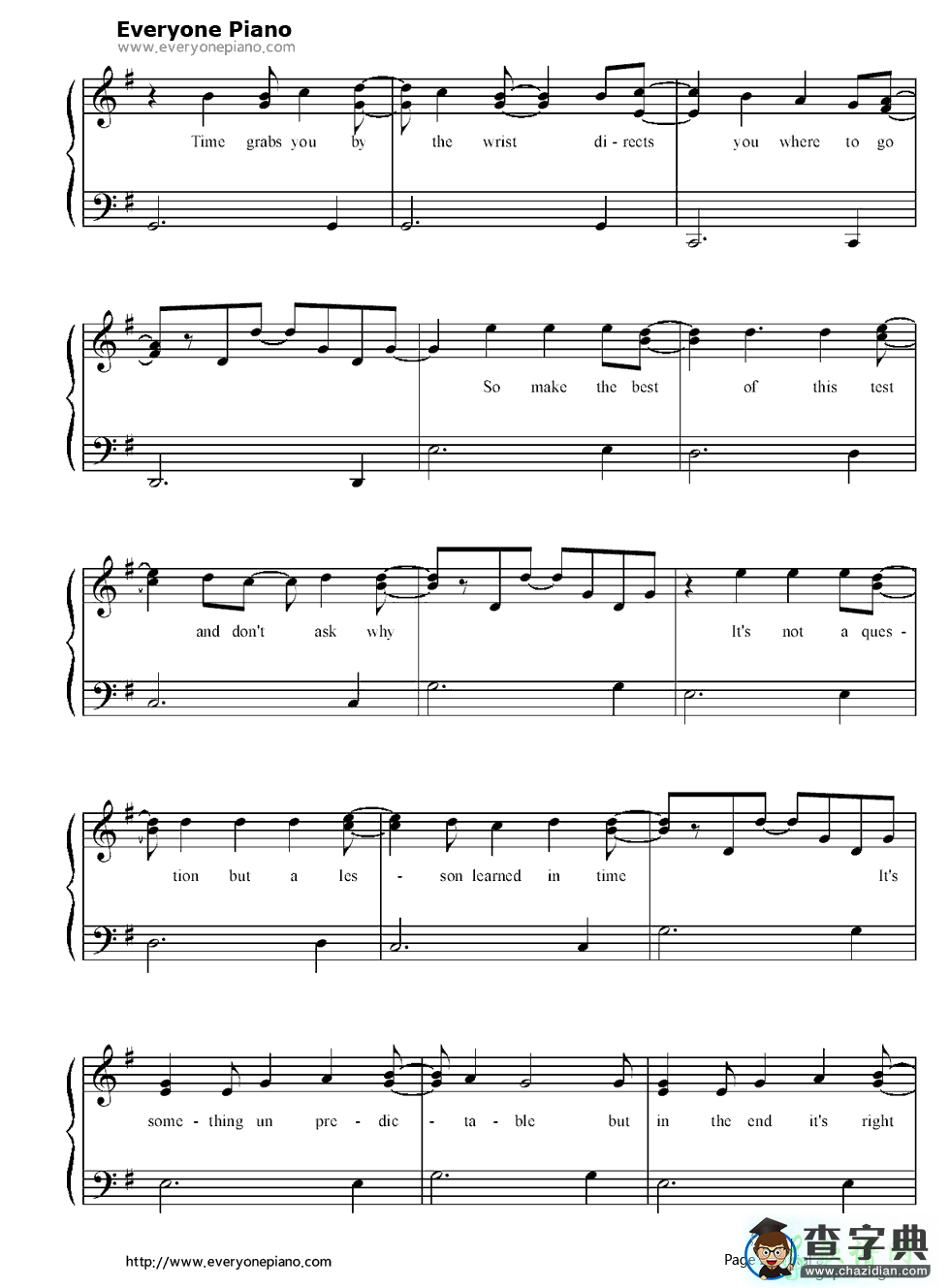 【Good Riddance (Time of Your Life)钢琴谱】五线谱