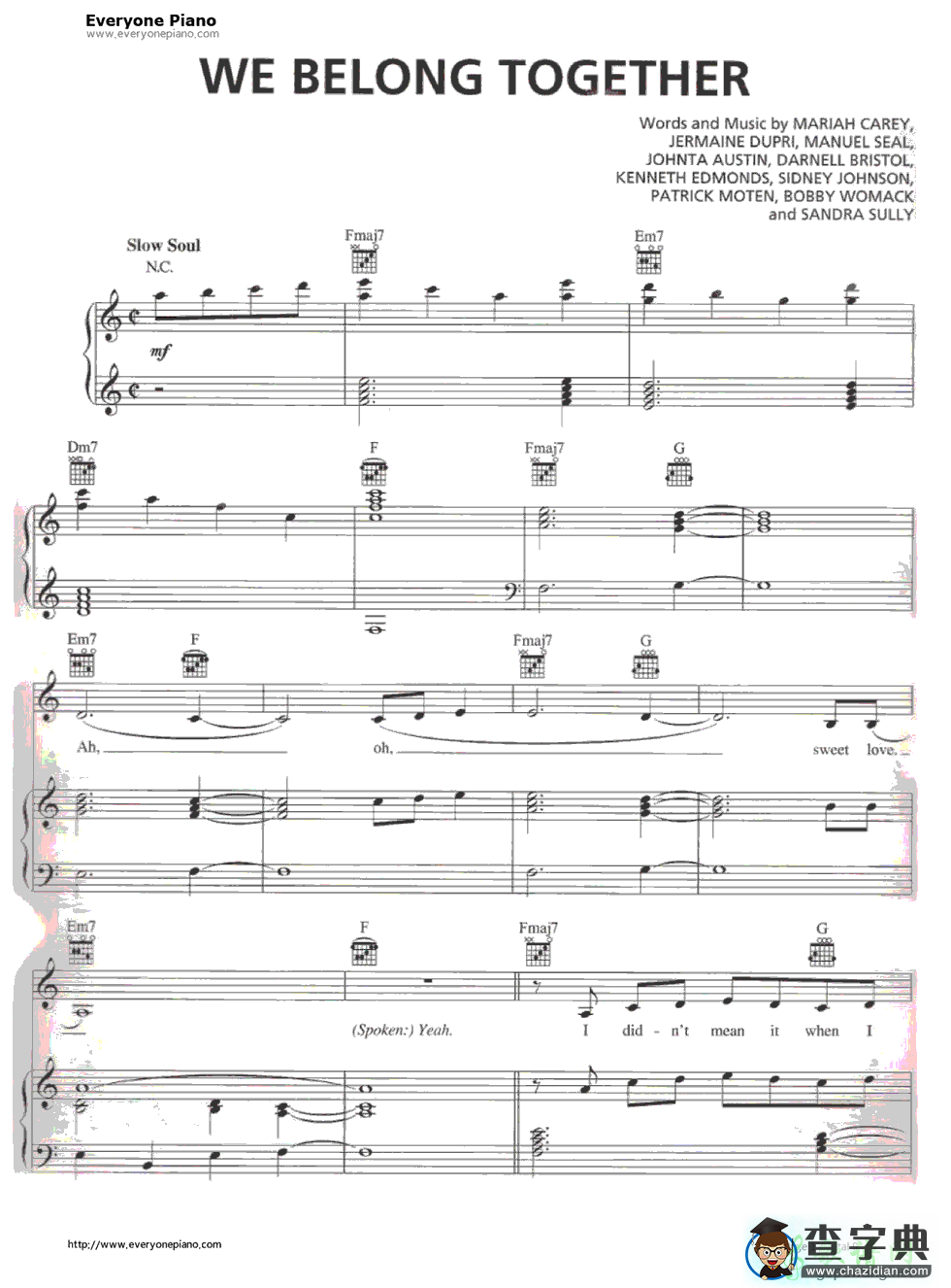 【We Belong Together钢琴谱】五线谱