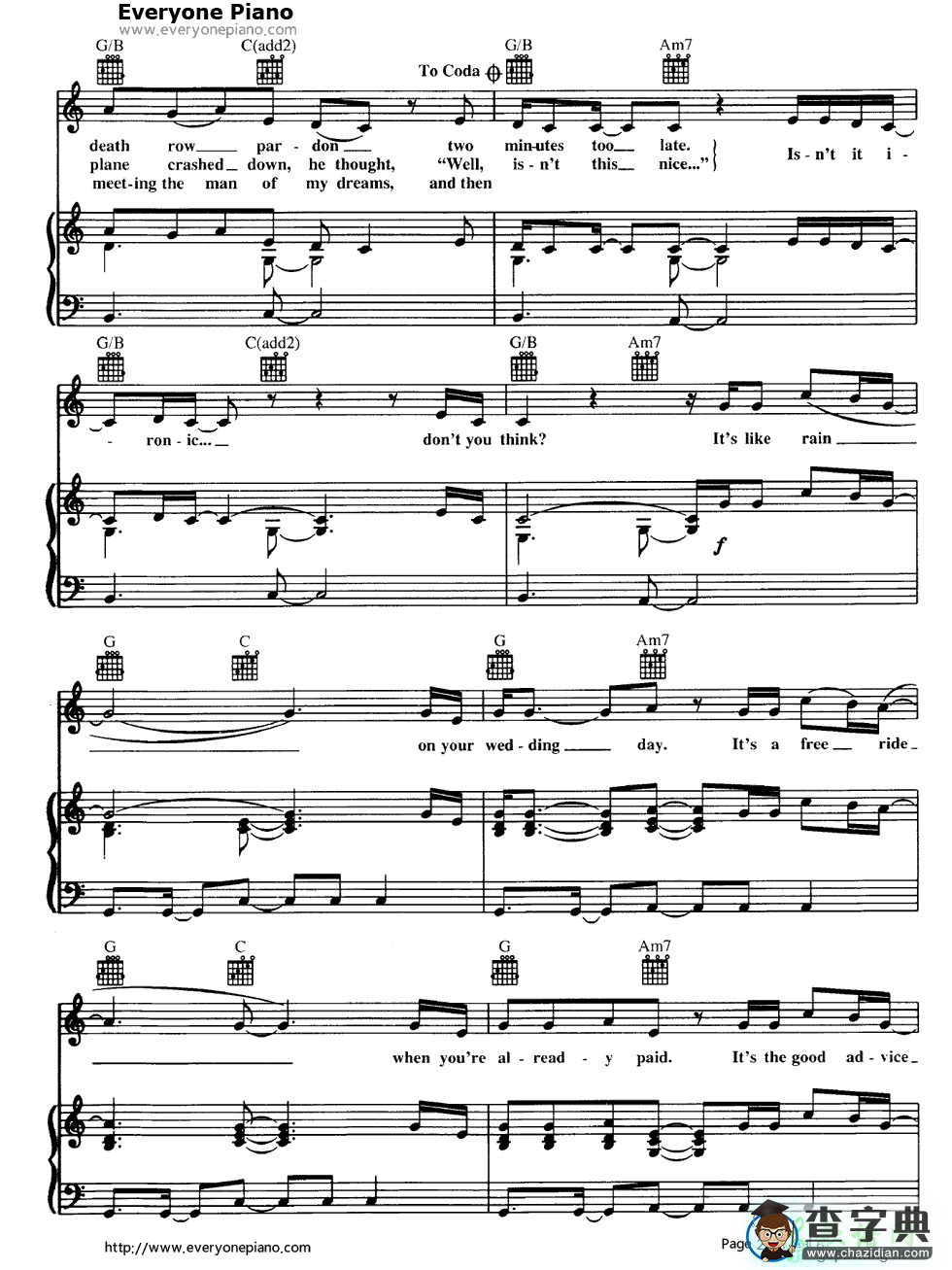 【Ironic钢琴谱】Alanis Morissette