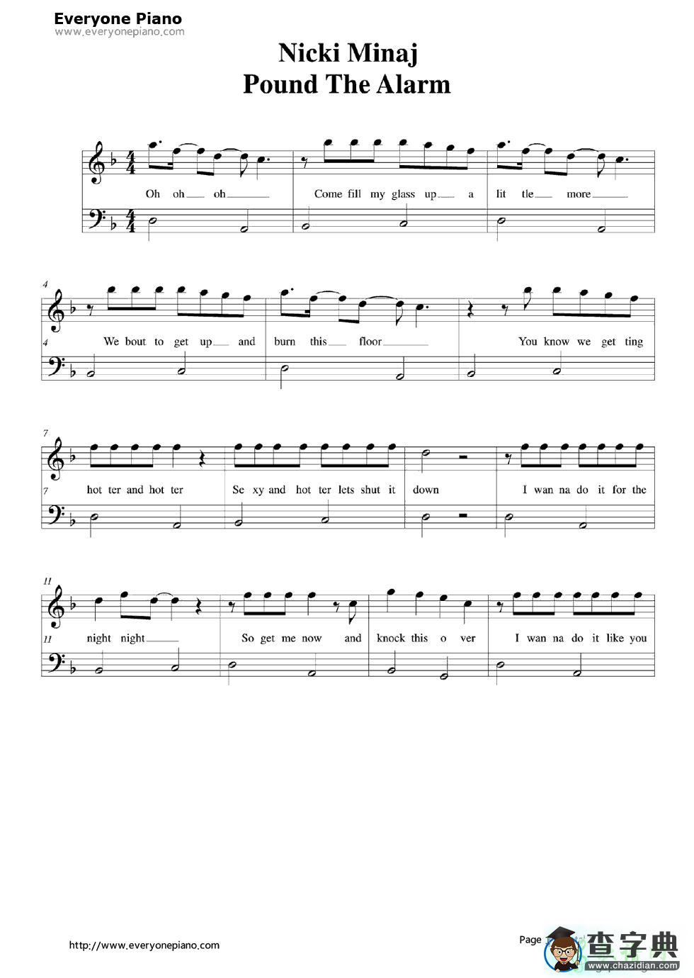 【Pound the Alarm钢琴谱】Nicki Minaj