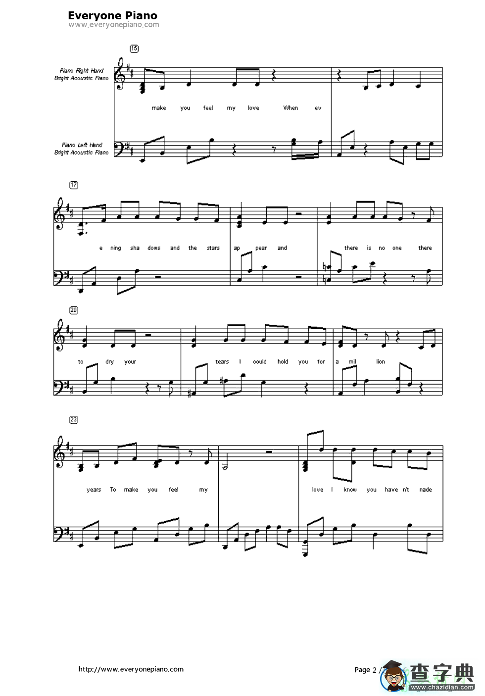 【To Make You Feel My Love钢琴谱】五线谱