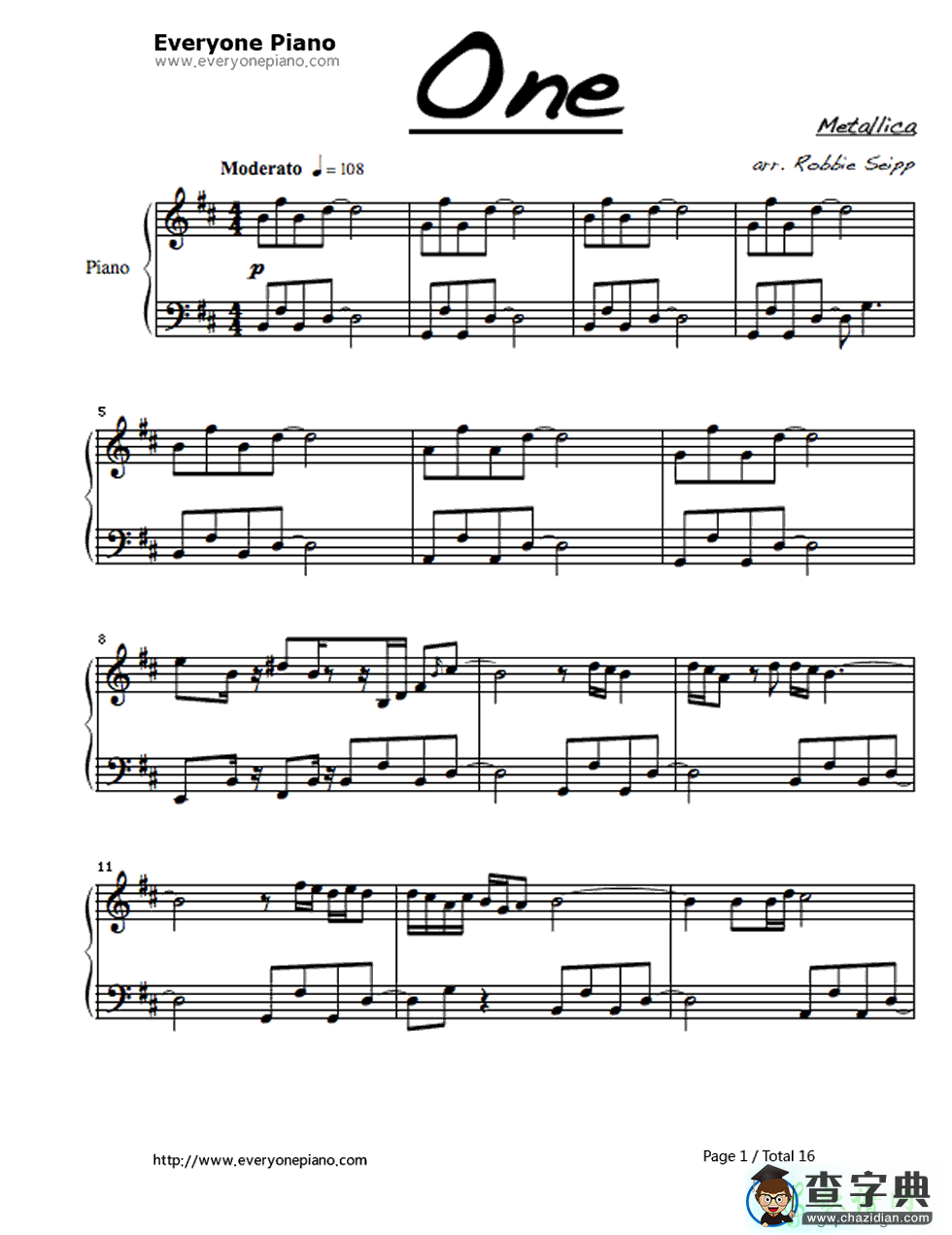 【One钢琴谱】Metallica