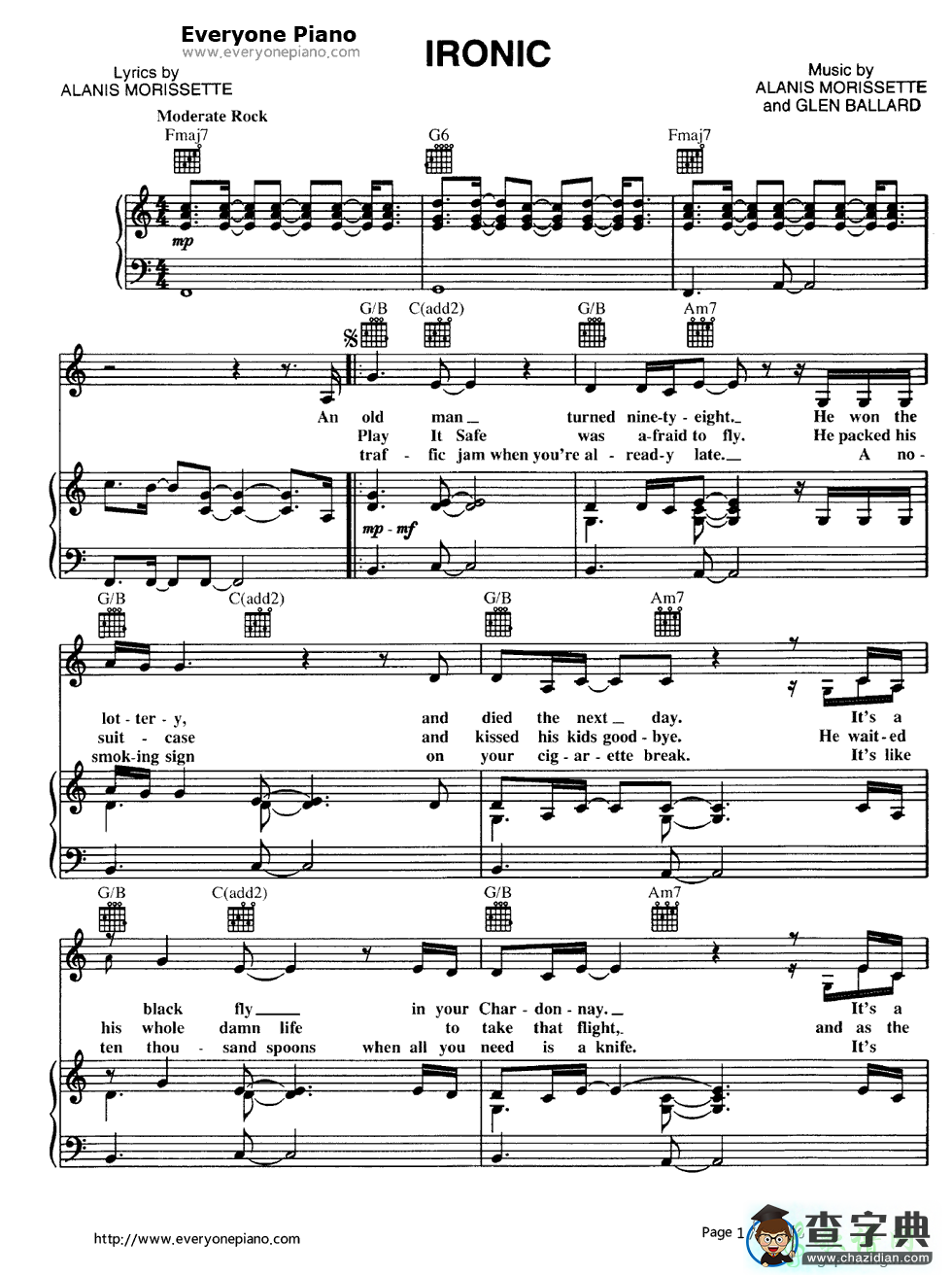 【Ironic钢琴谱】Alanis Morissette