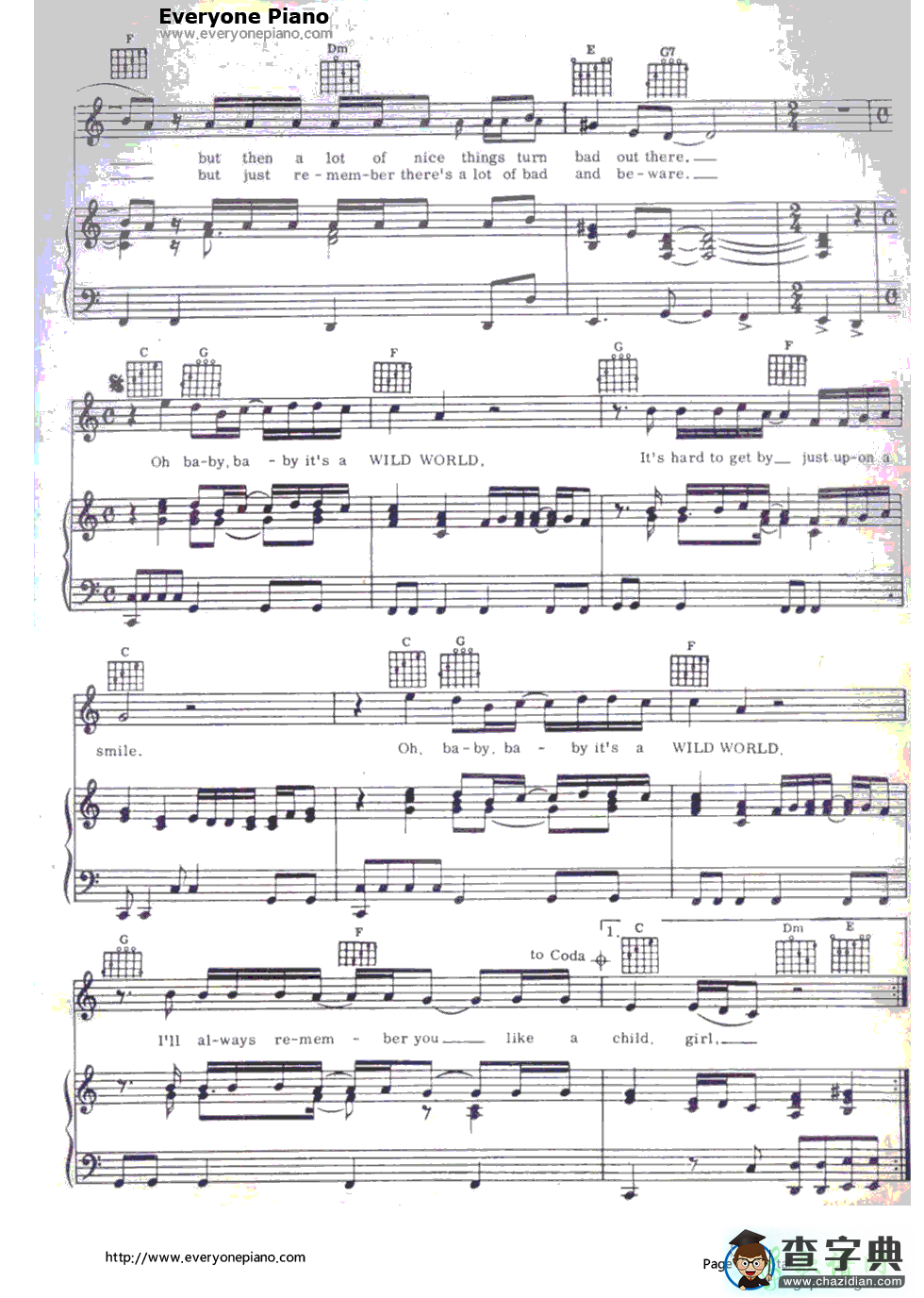 【Wild World钢琴谱】Cat Stevens
