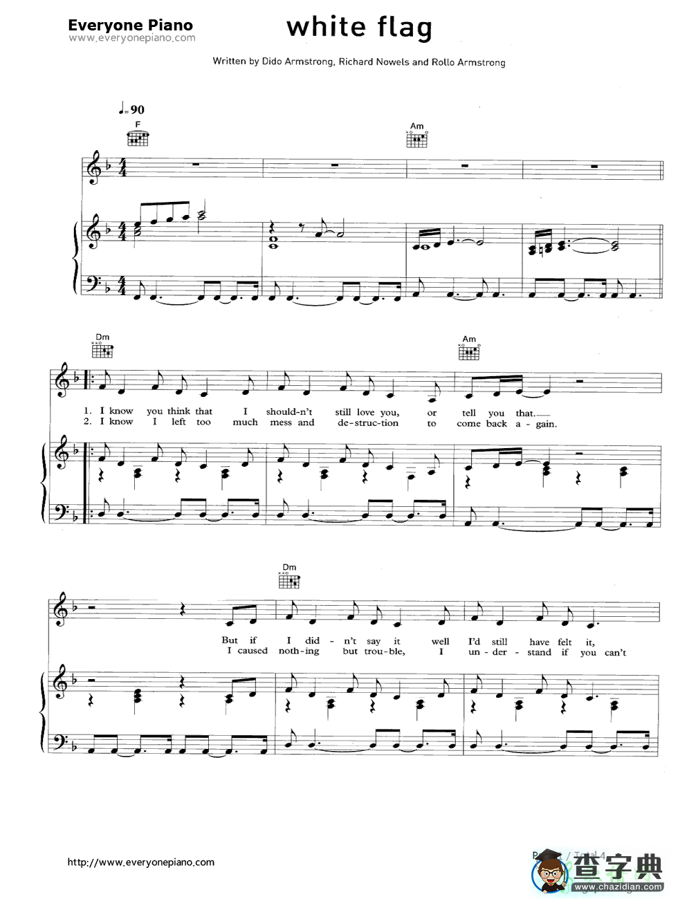 【White Flag钢琴谱】五线谱