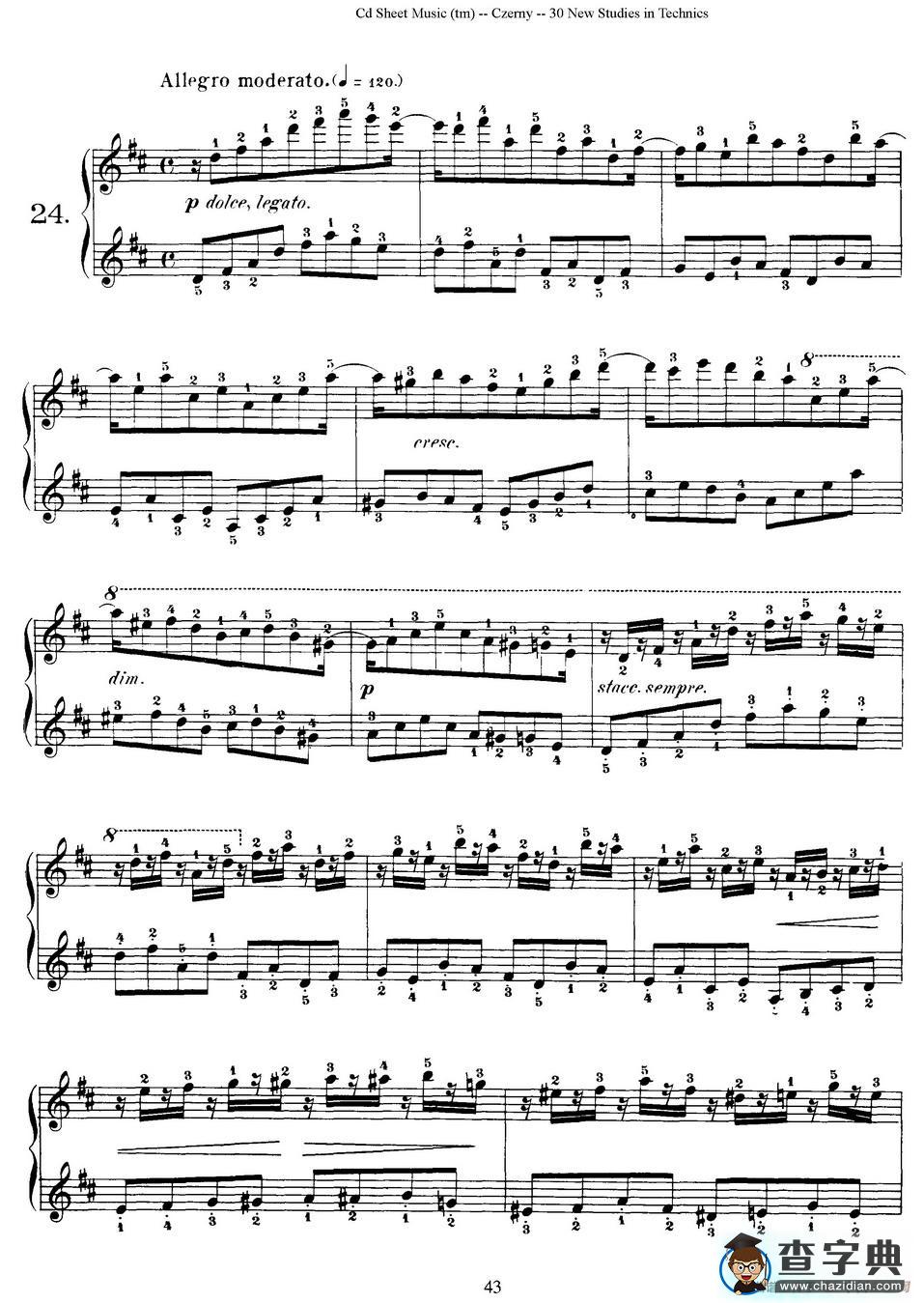 Czerny - 30 New Studies - 24（车尔尼Op849 - 30首练习曲）钢琴谱