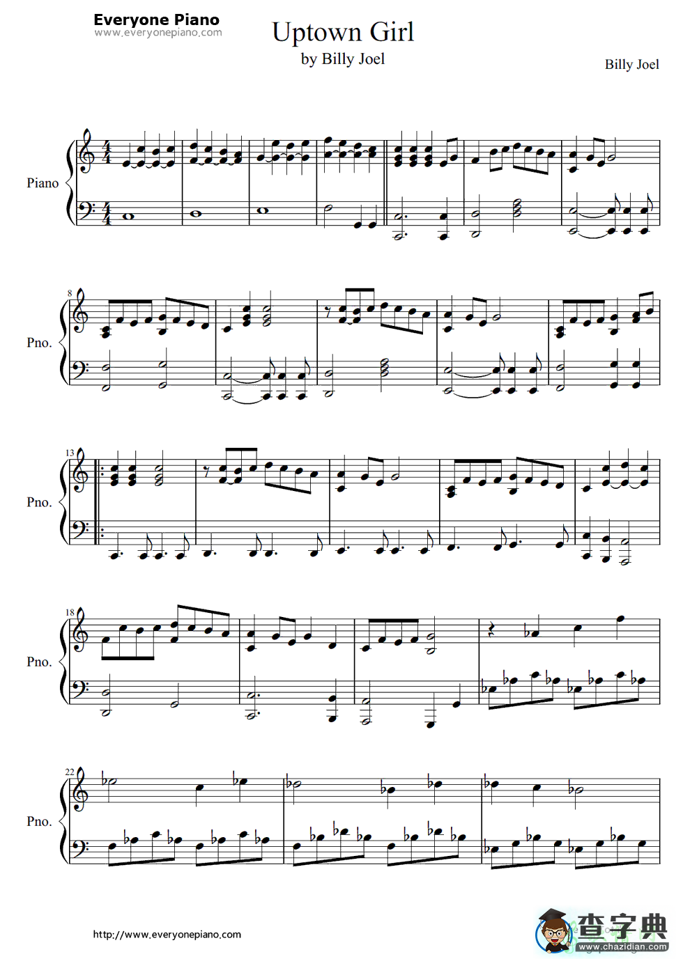 【Uptown Girl钢琴谱】Billy Joel