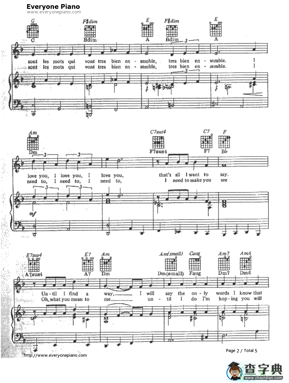 【Michelle钢琴谱】五线谱
