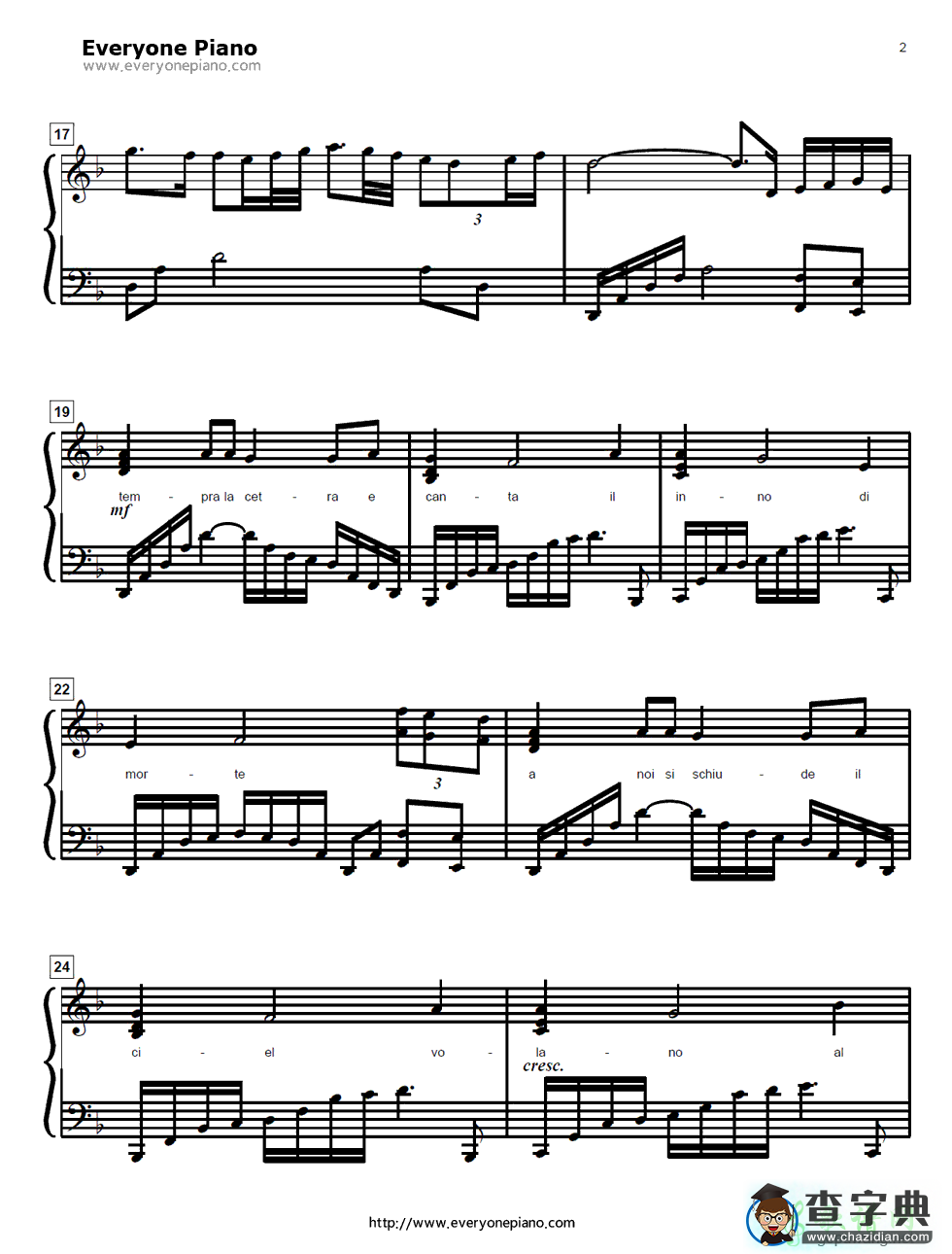 【Canta per me钢琴谱】五线谱