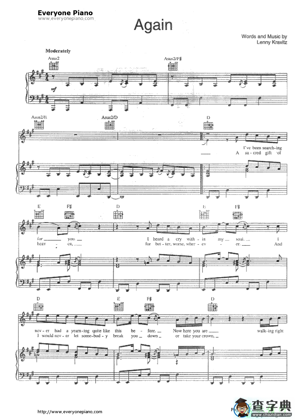 【Again钢琴谱】Lenny Kravitz