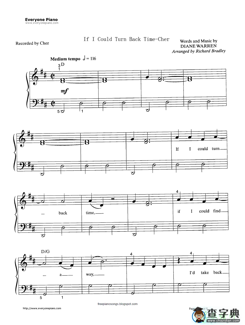 【If I Could Turn Back Time钢琴谱】Cher