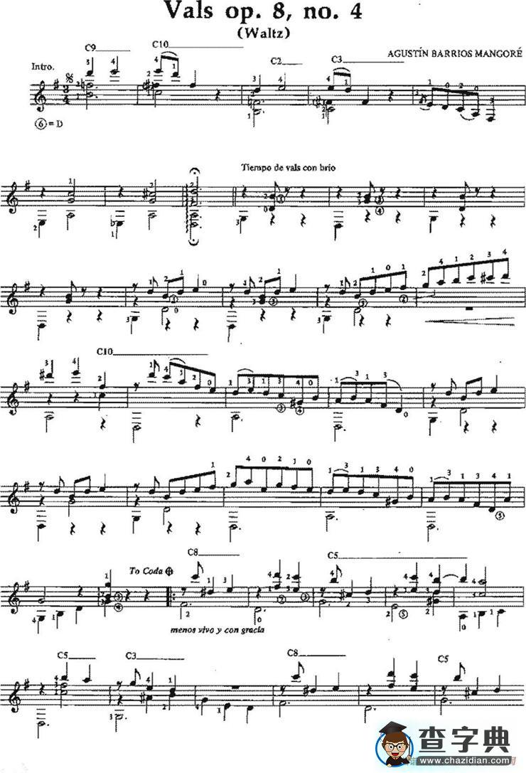 Vals op.8no.4（古典吉他）吉他谱