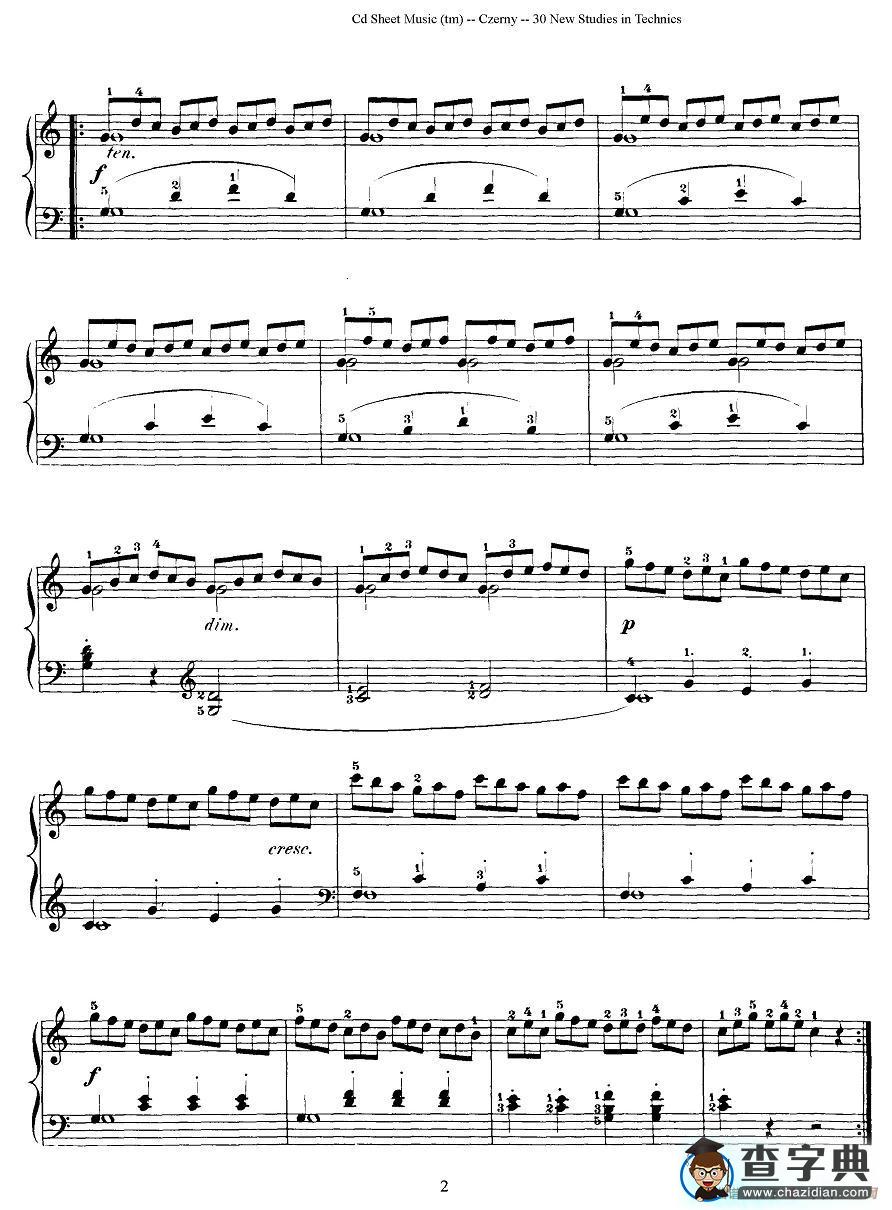 Czerny - 30 New Studies - 1（车尔尼Op849 - 30首练习曲）钢琴谱