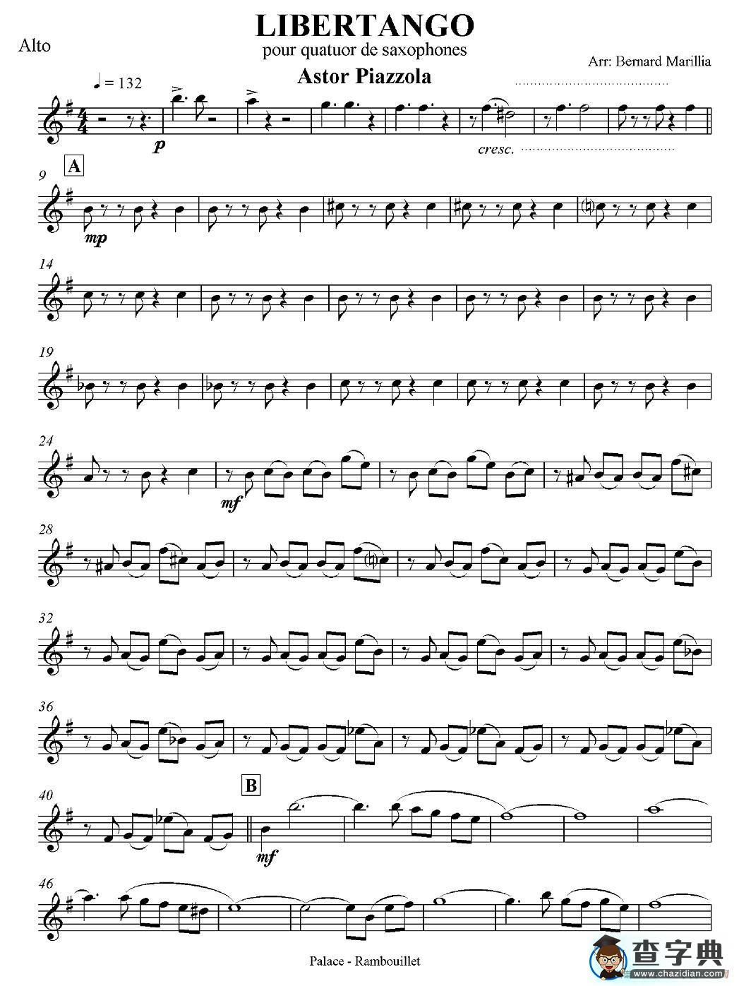 LIBERTANGO（探戈灵魂）（四重奏之中音萨克斯分谱）萨克斯谱